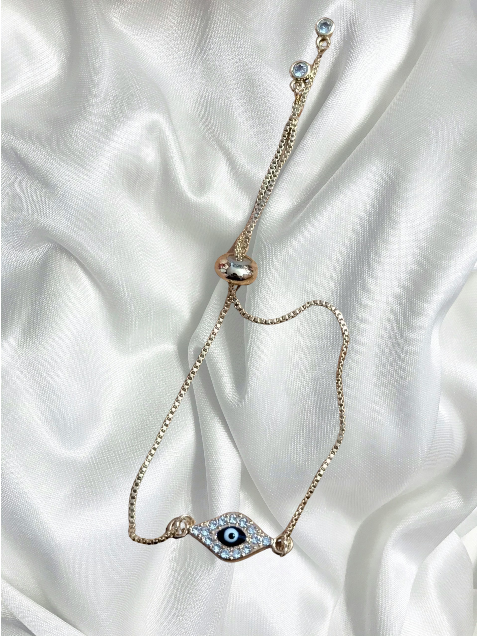 Evil Eye Slider Bracelet – Protection Talisman (Gold Over Sterling)