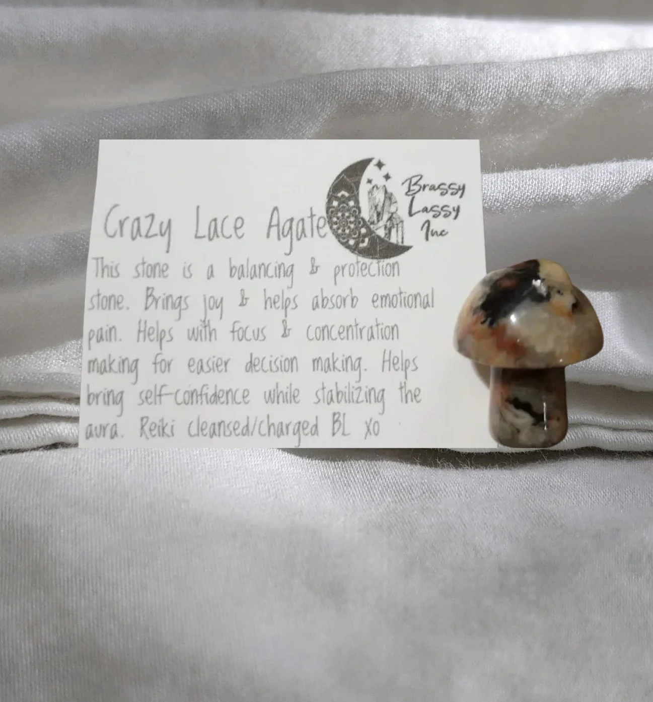 🍄 Crazy Lace Agate Mini Mushroom (1")  🧡 Joy • Positivity • Playfulness • Emotional Balance • Uplift