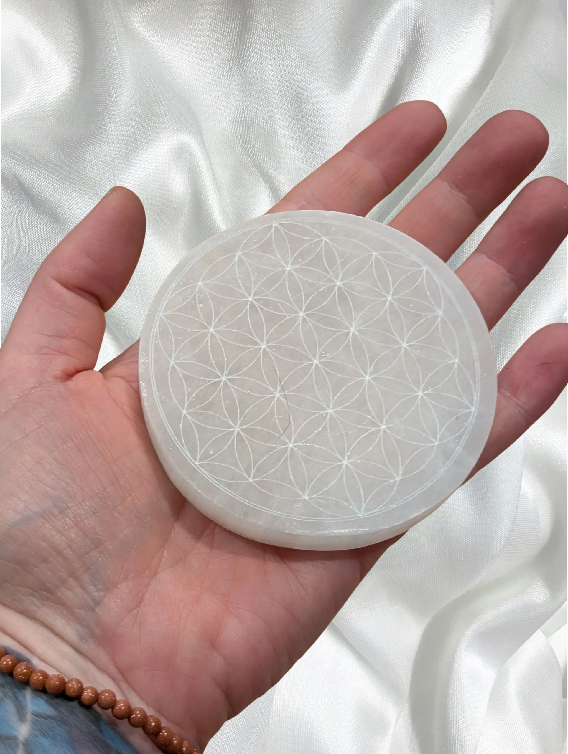 Selenite Charging Plate – Flower of Life (3")