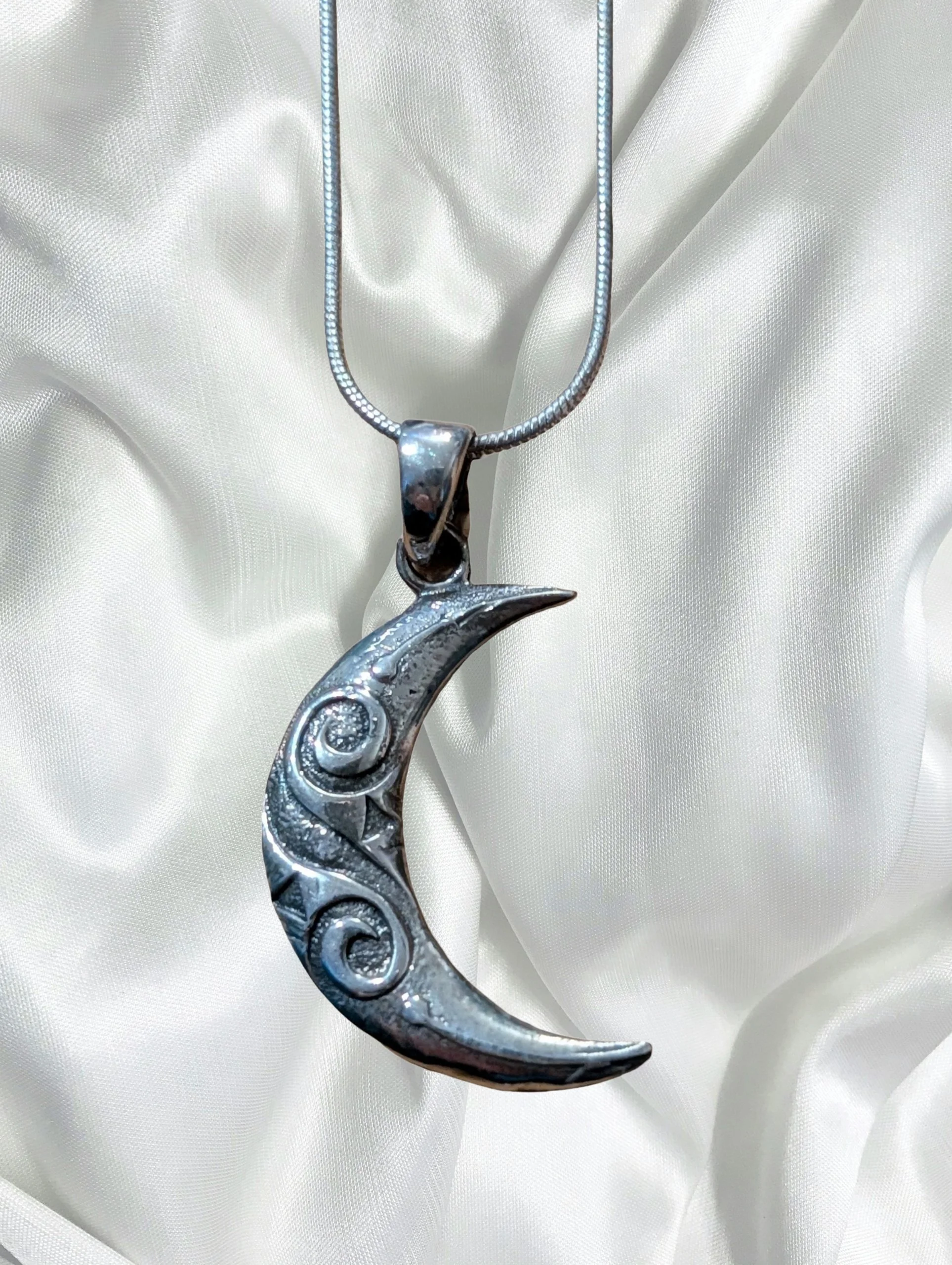 Celestial Crescent Moon Pendant – Sterling Silver