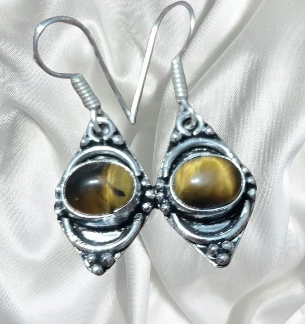 🐅✨ Tiger’s Eye Eclipse Talisman Silver Earrings