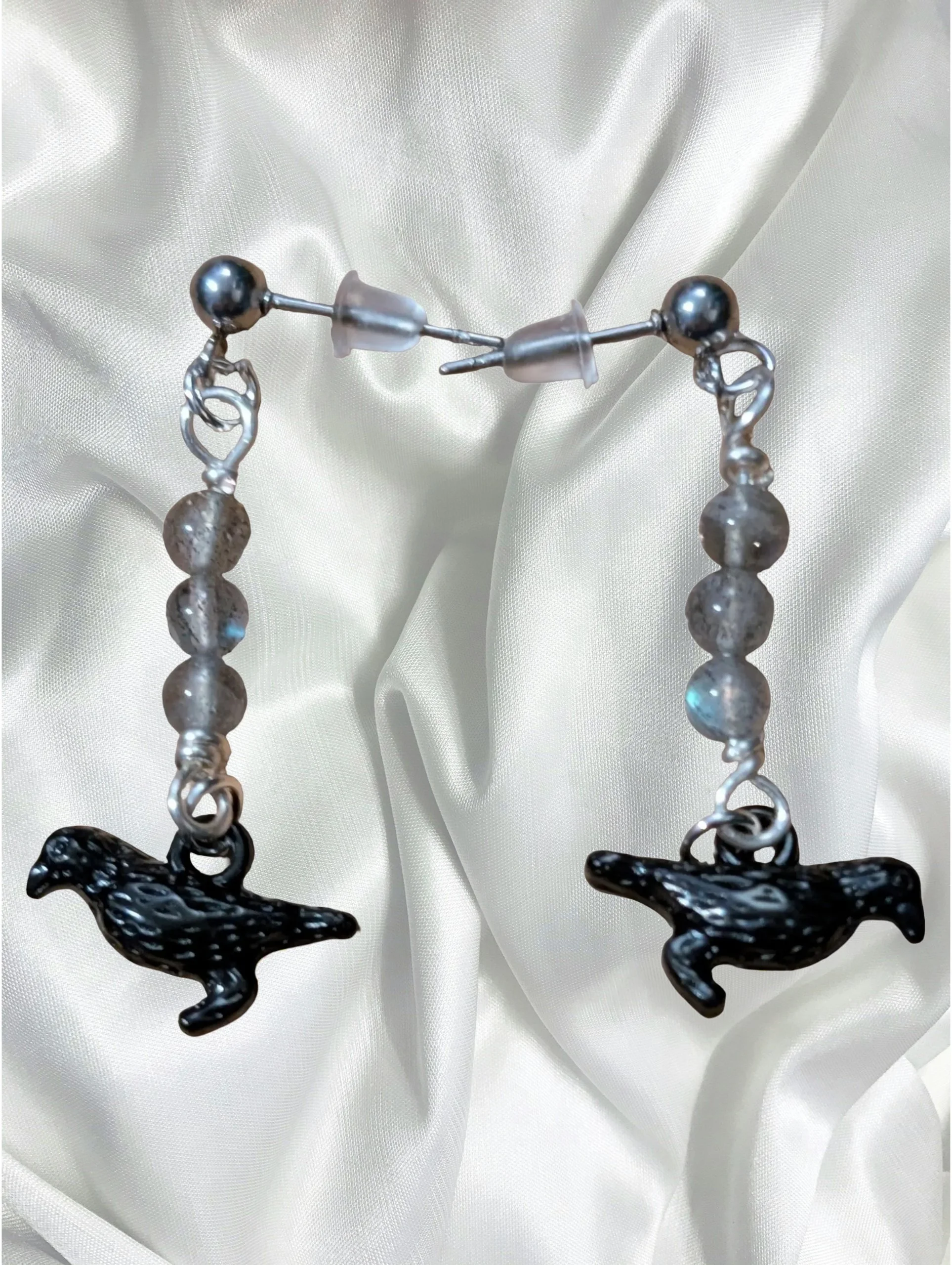 Crow Guardian Labradorite Earrings  Protection • Insight • Shadow Wisdom