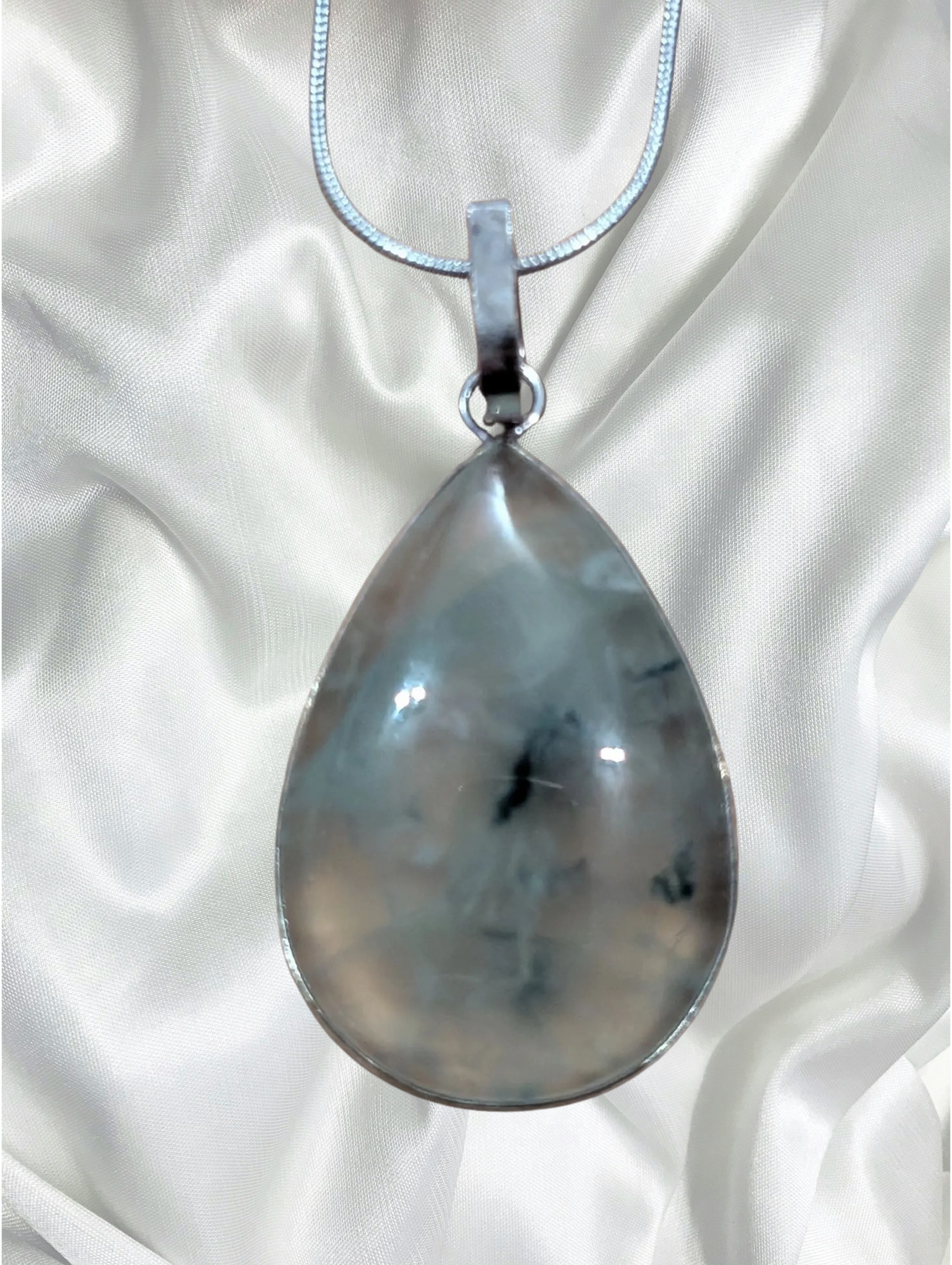 Prehnite Teardrop Pendant – Sterling Silver (Chain Included)