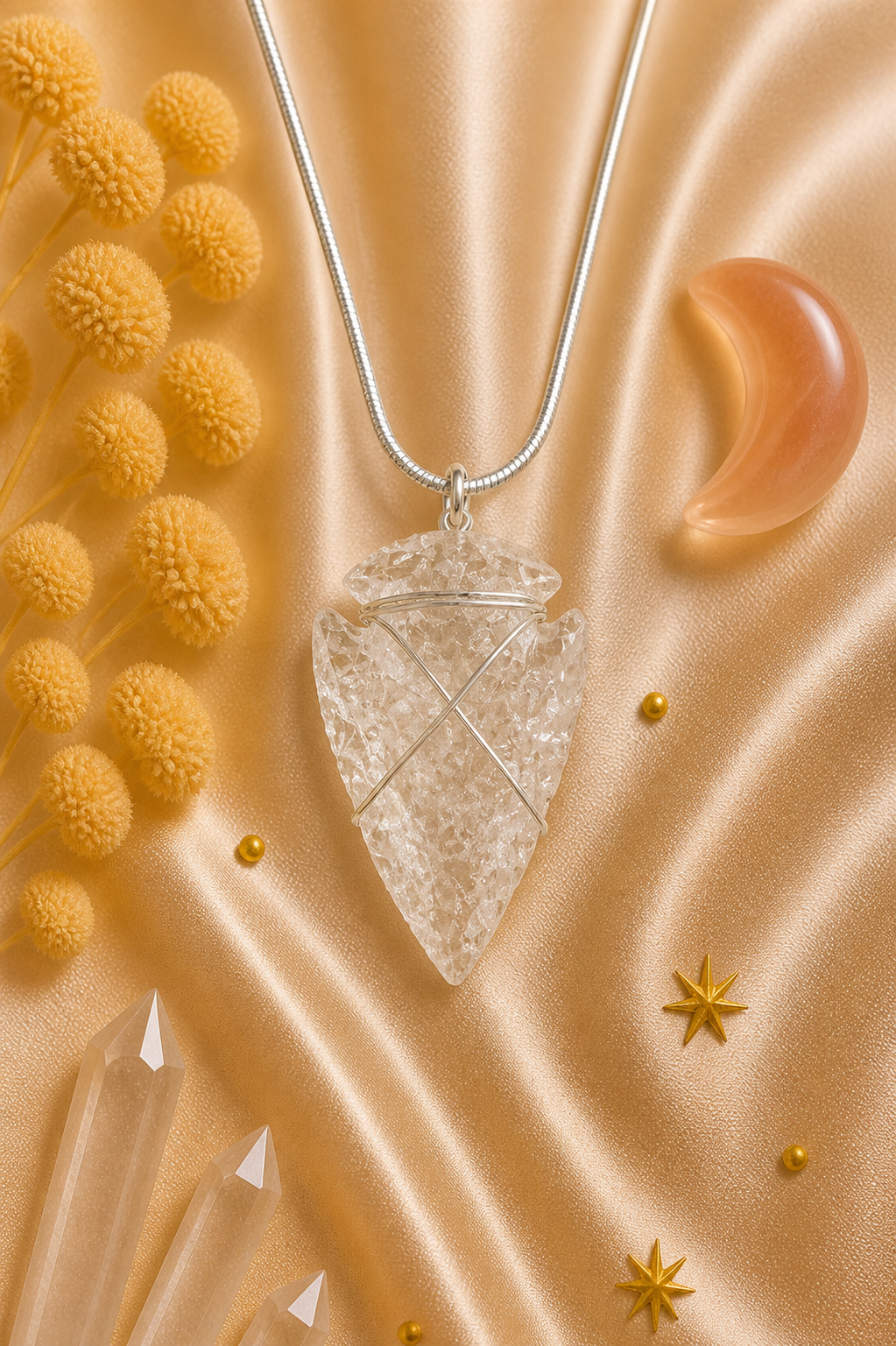 Clear Quartz Wire-Wrapped Arrowhead Pendant Necklace  -Clarity • Courage • Energetic Balance