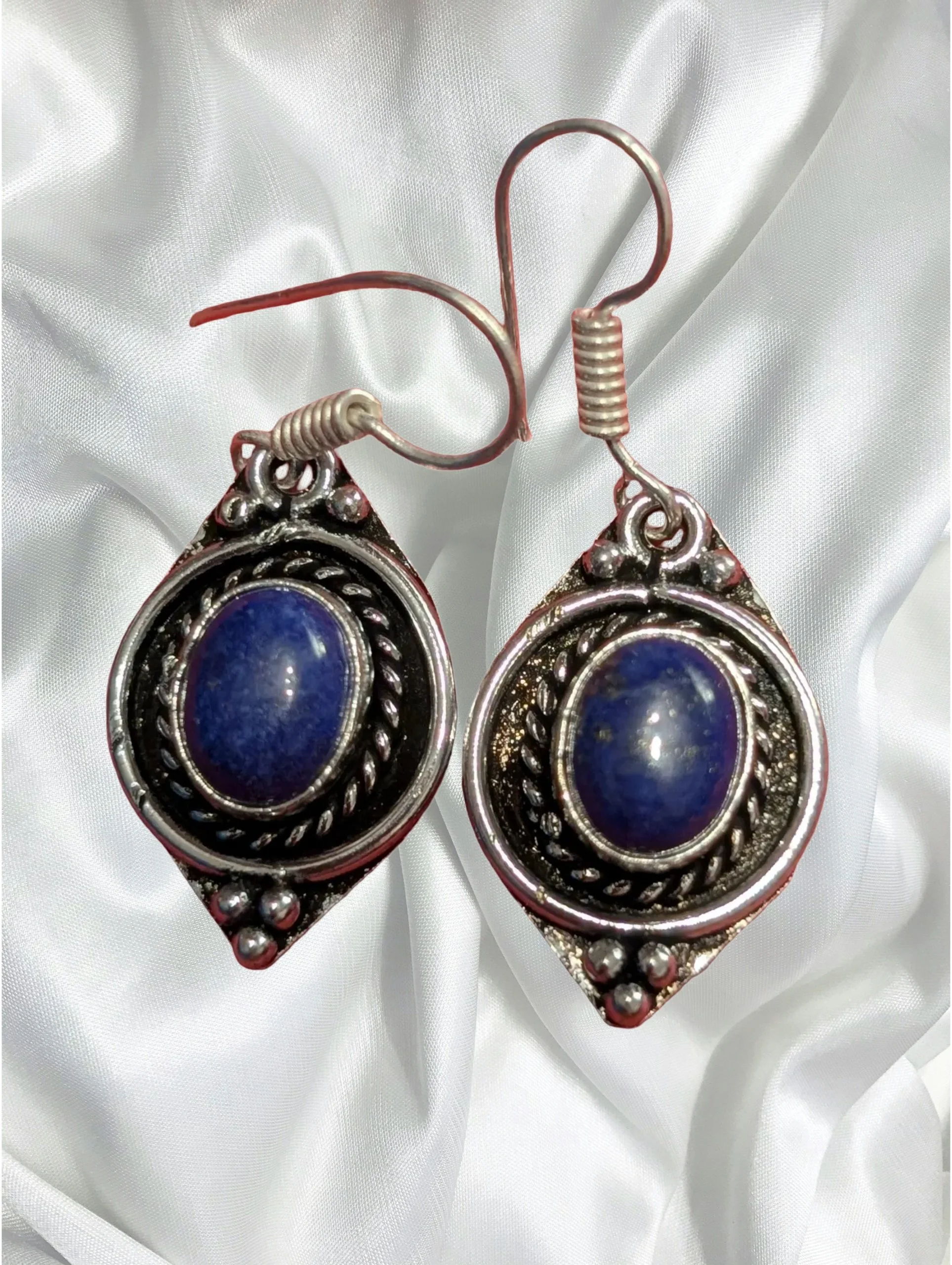 Lapis Lazuli Shield Cabochon Drop Earrings