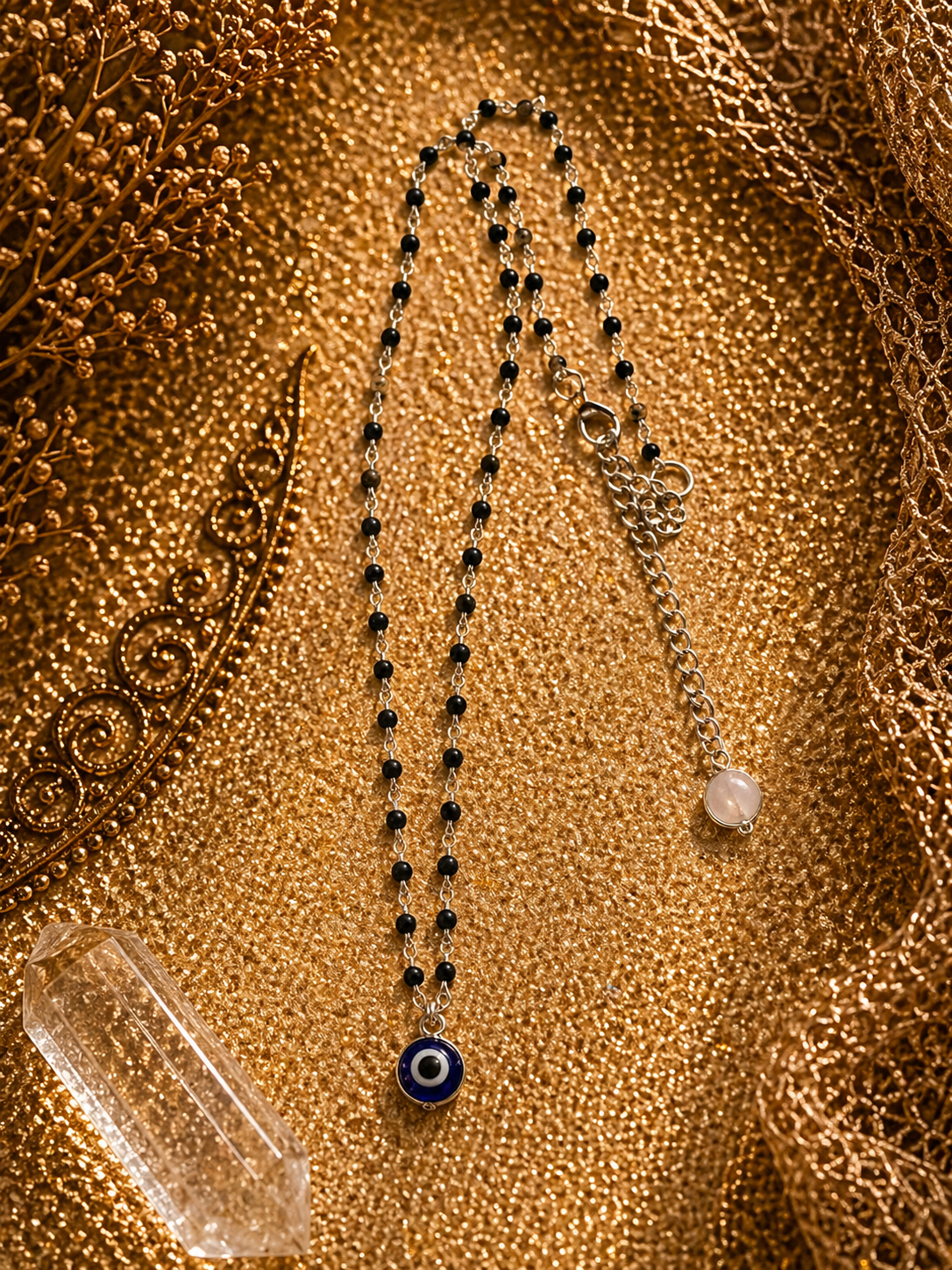 Evil Eye Necklace – Sapphire Rosary Beads