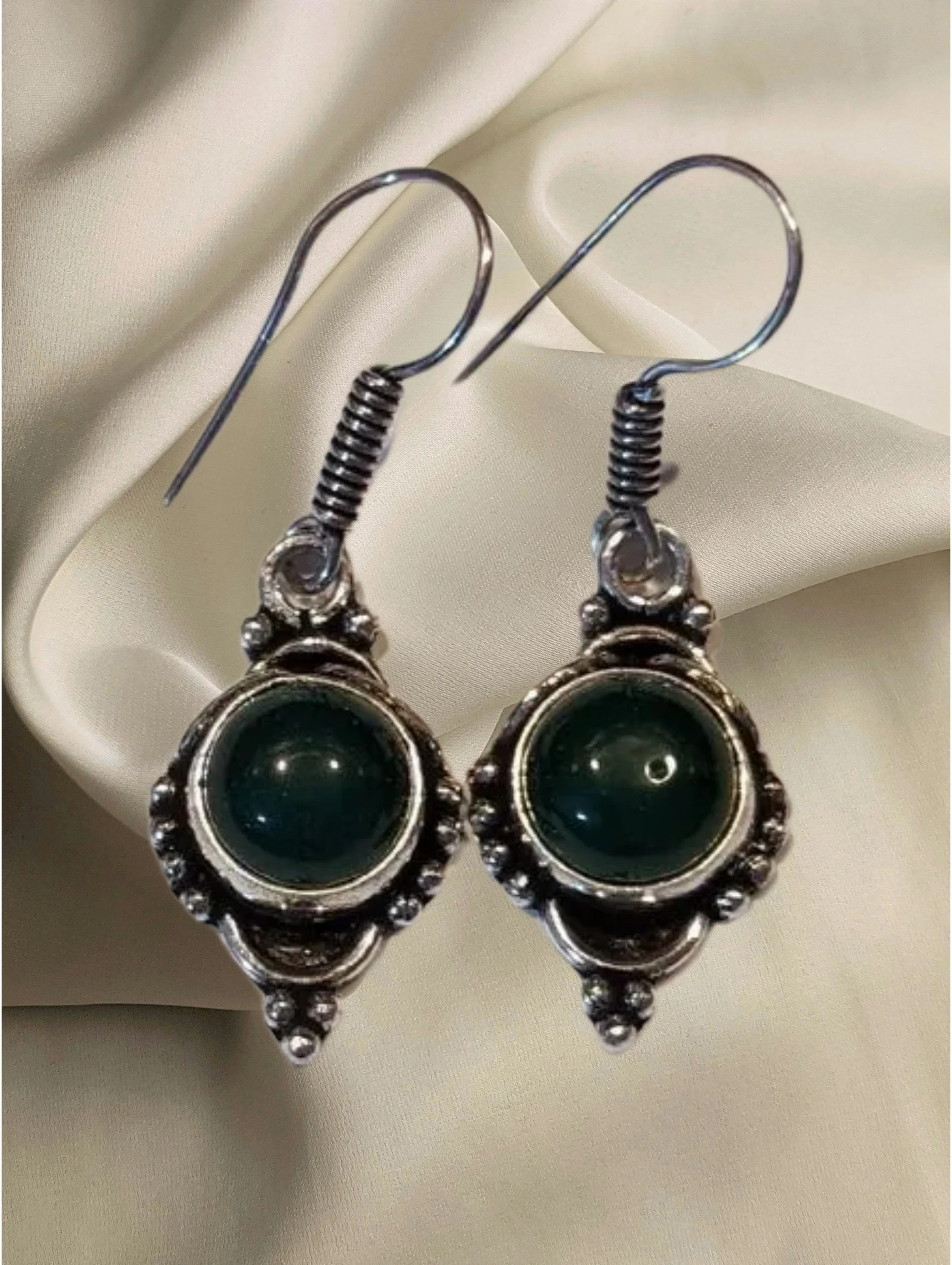 Jade Beaded Silver Earrings 💚