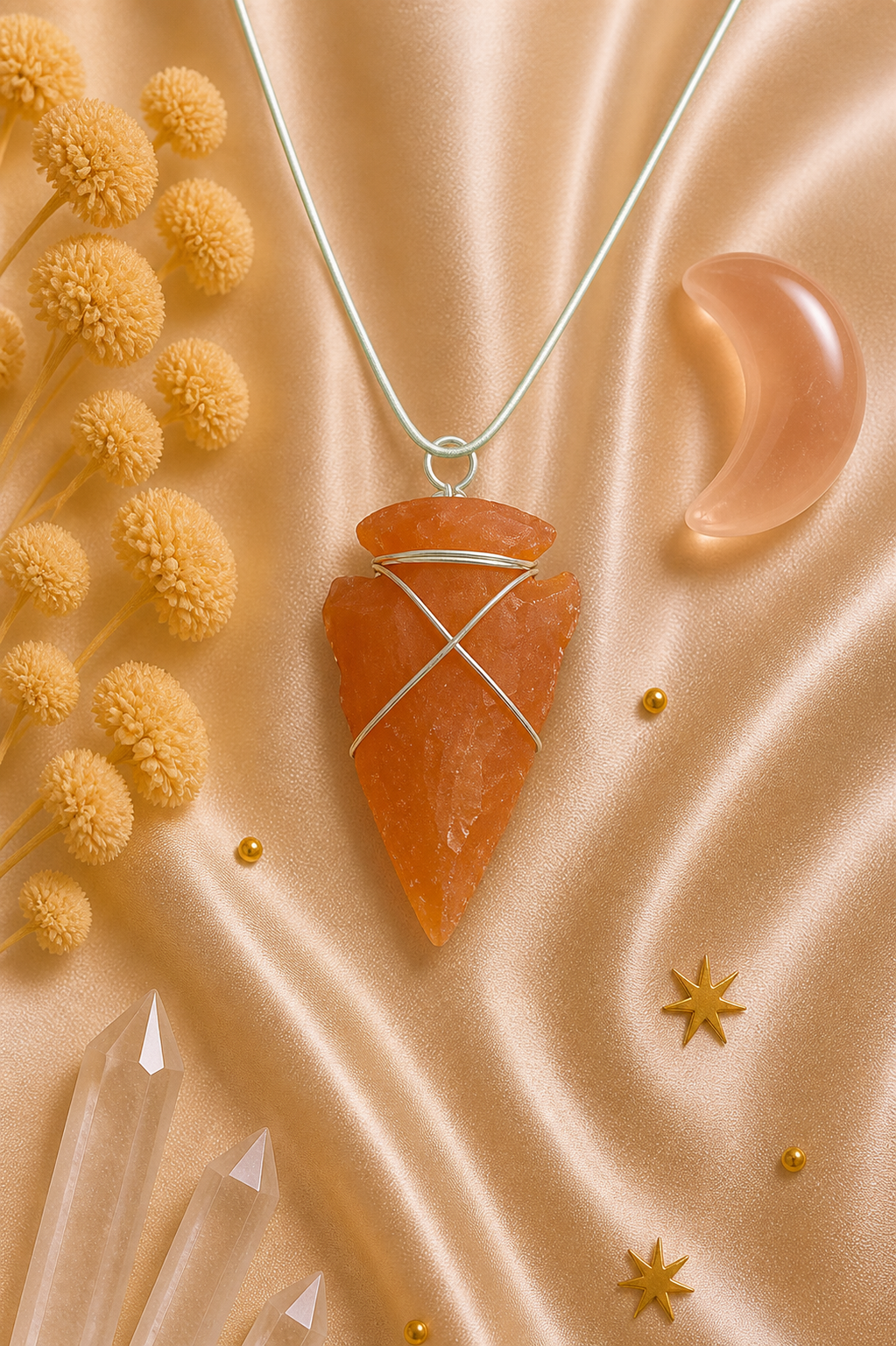 Carnelian Arrowhead Pendant Necklace  -Strength • Protection • Grounded Energy