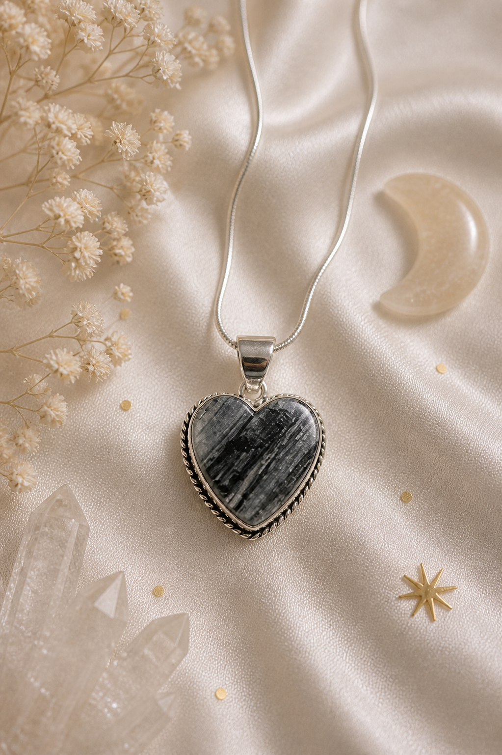 Sterling set Tourmaline Heart Pendant – Positivity • Protection