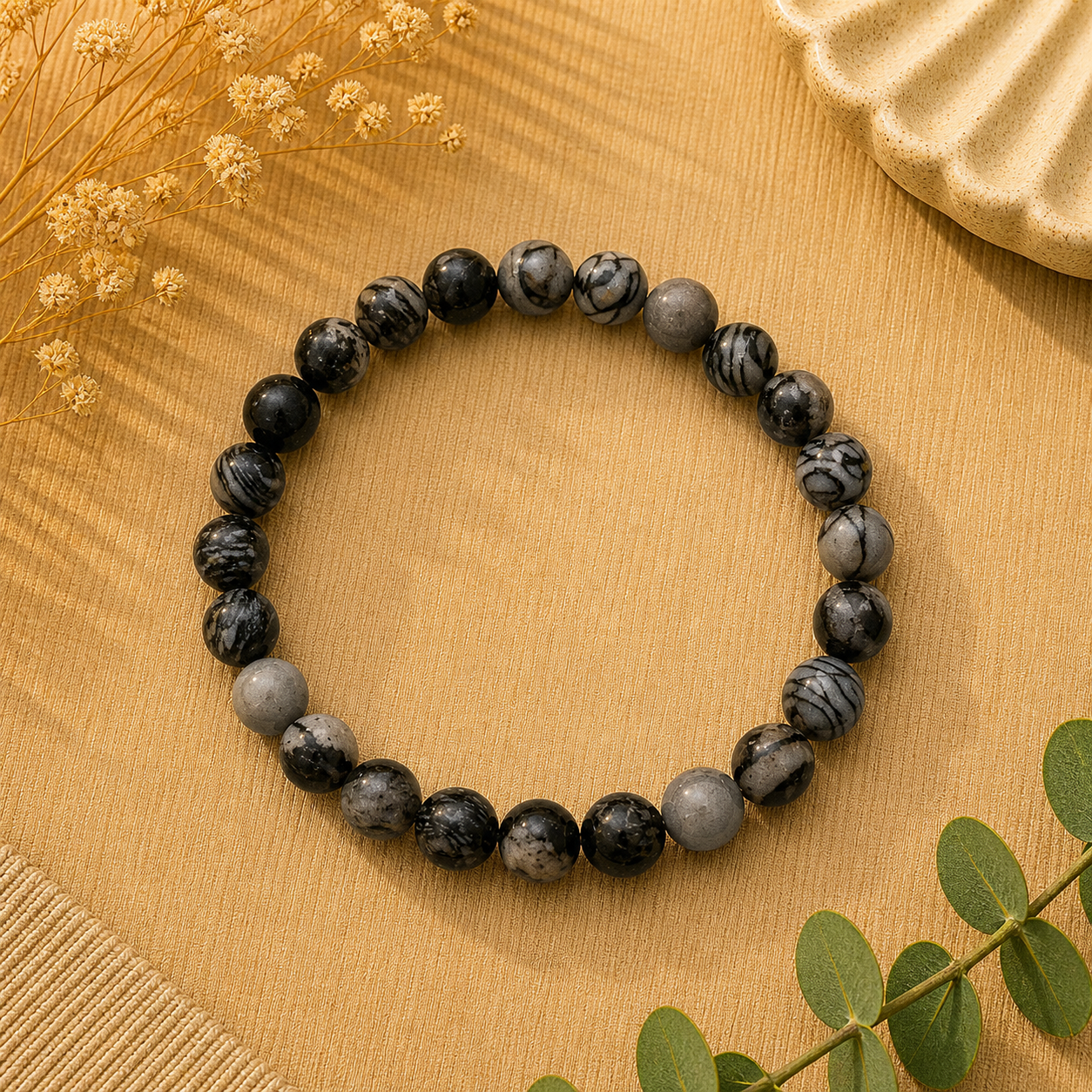 Black Silk Stone Stretch Bracelet – Balance, Protection & Calm