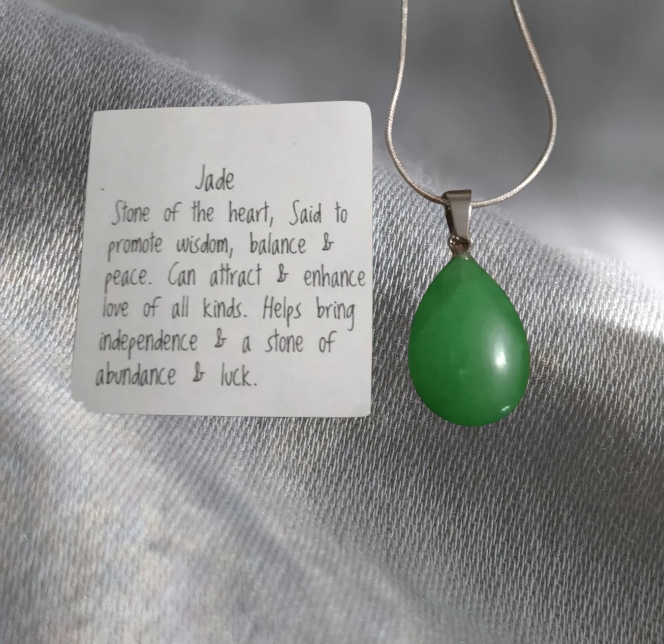 Jade Teardrop Pendant – Luck • Prosperity • Heart Chakra Healing
