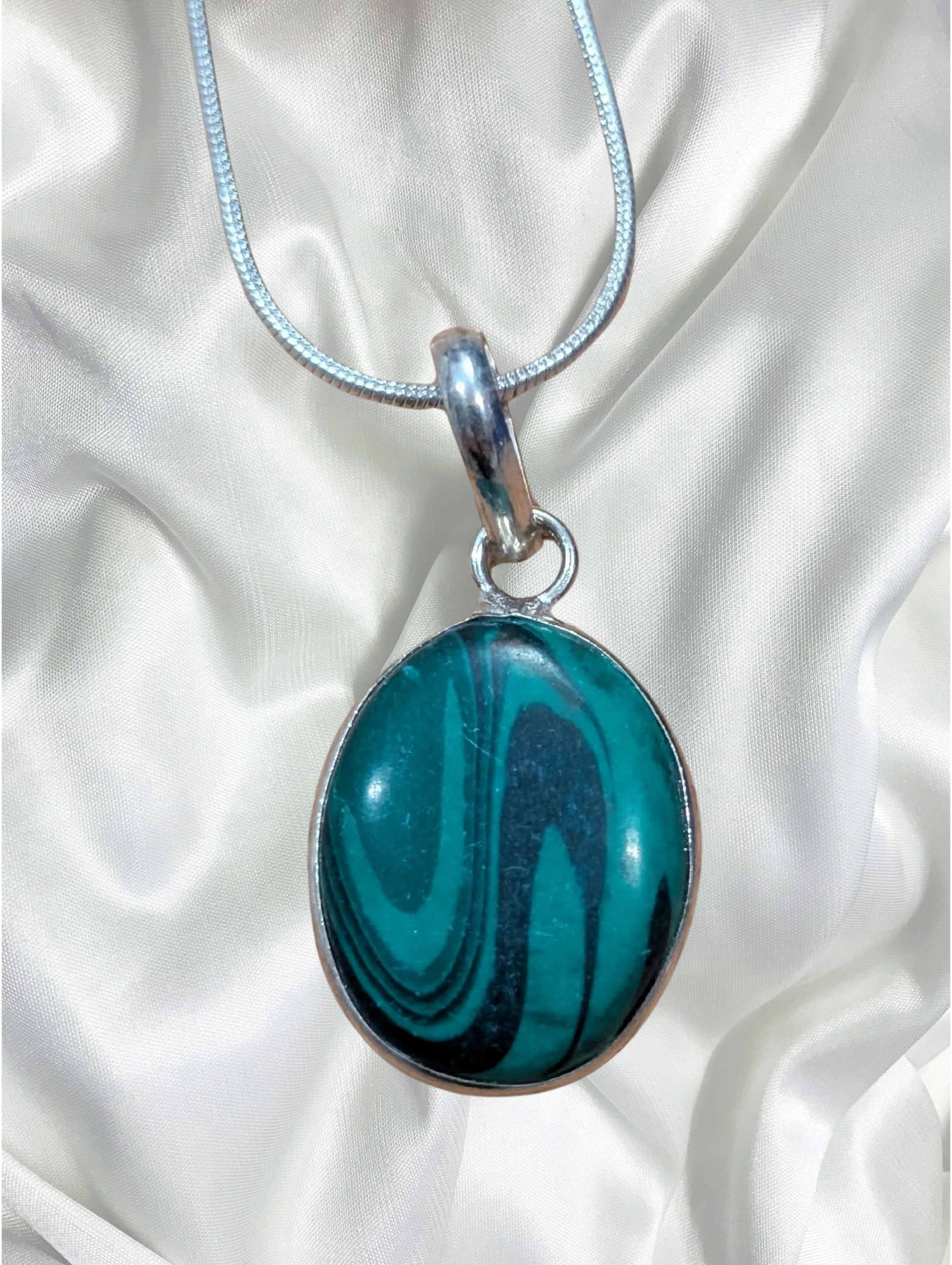 Malachite Sterling Silver Pendant – Chain Included