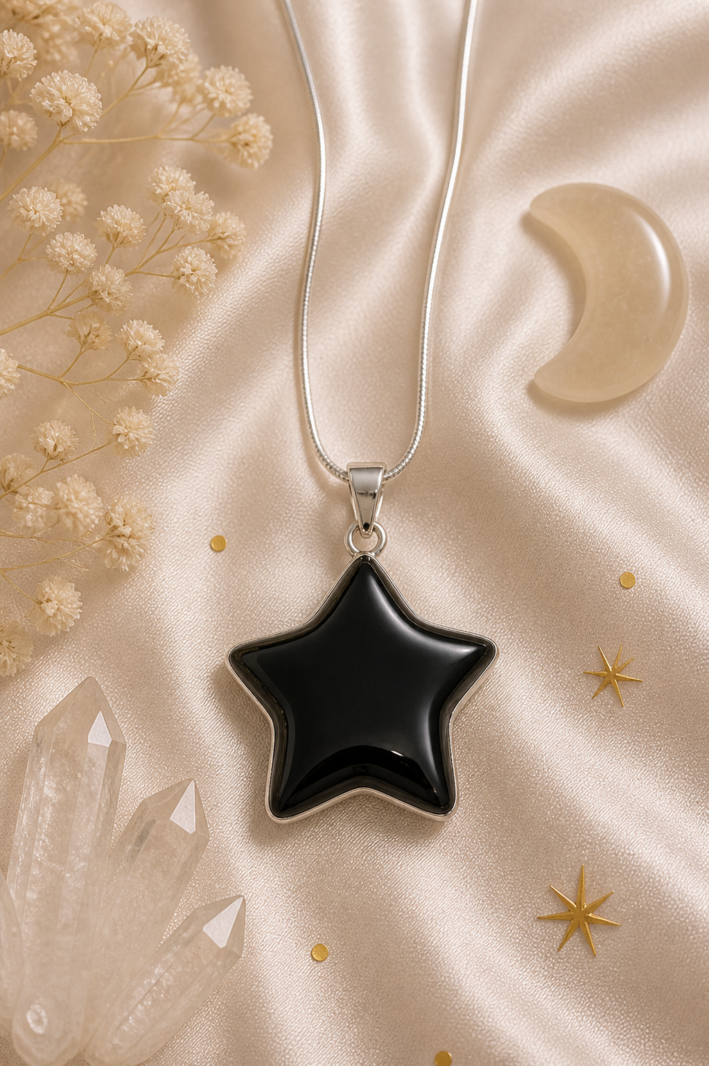 Black Obsidian Star Pendant Necklace ✨ Protection • Grounding • Emotional Clarity