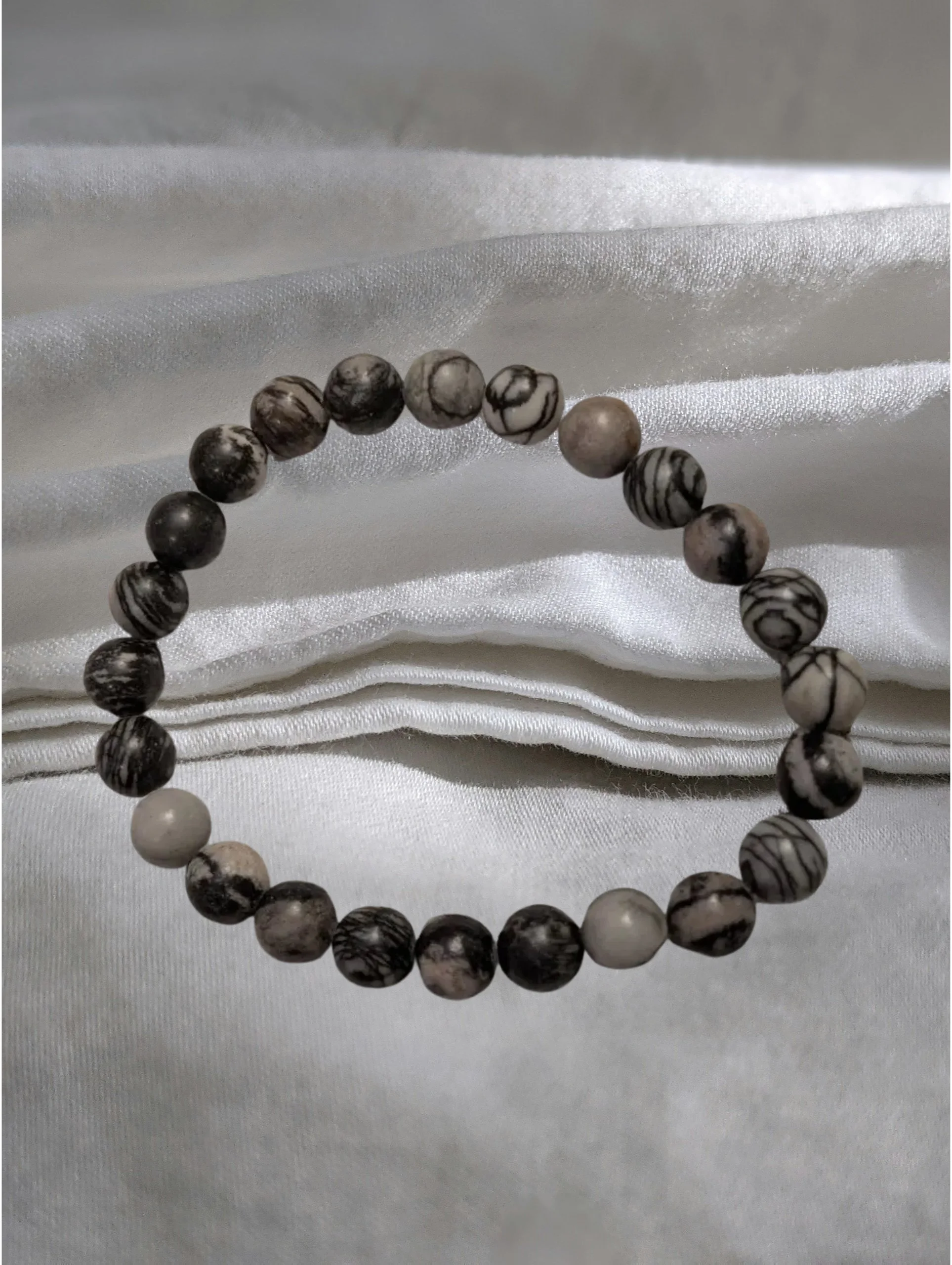 ⚫ Black Silk Stone Stretch Bracelet – Balance, Protection & Calm