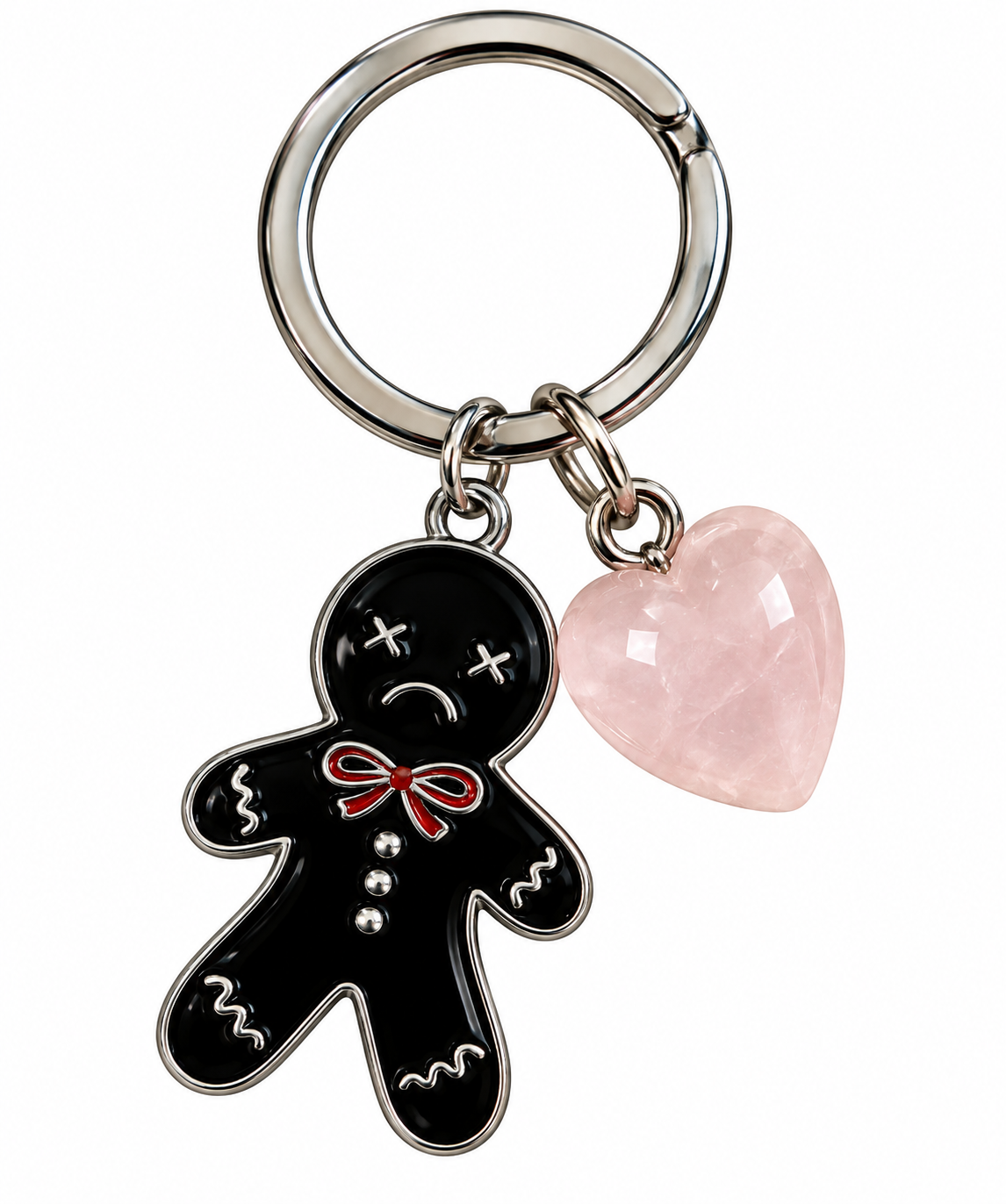 Gingerdead Man Keychain & Bag Charm | Rose Quartz Heart