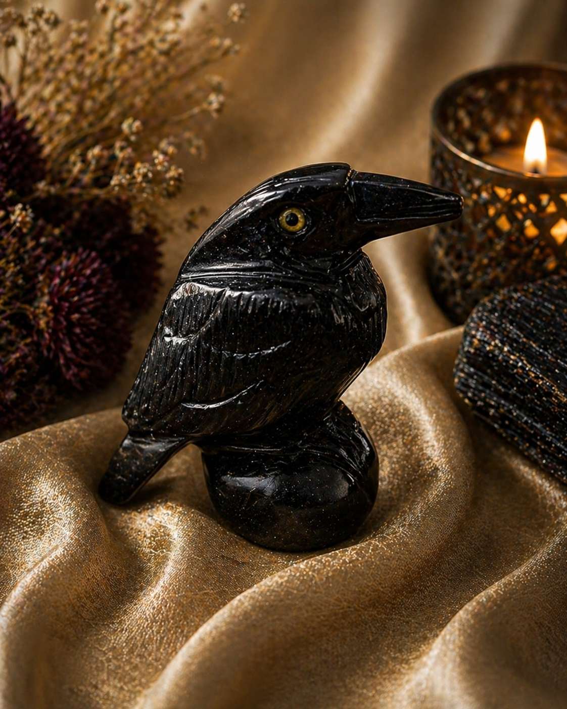 Onyx Crow Carving – Protection • Wisdom • Grounded Intuition