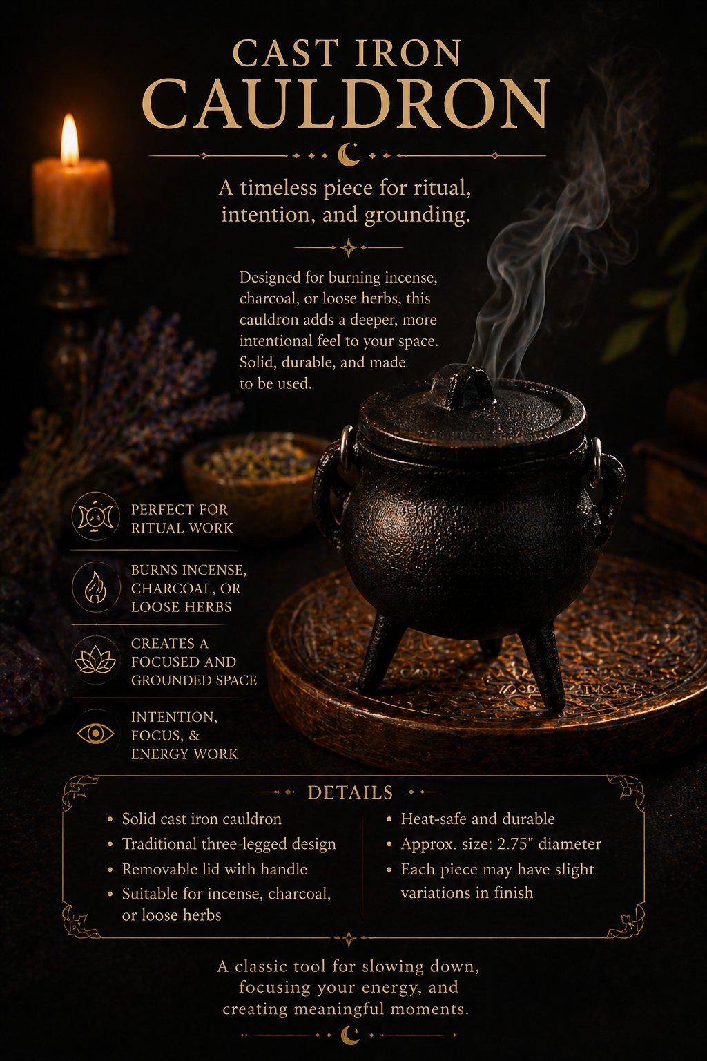 Cast Iron Cauldron – Ritual Burner & Altar Tool (2.75″)