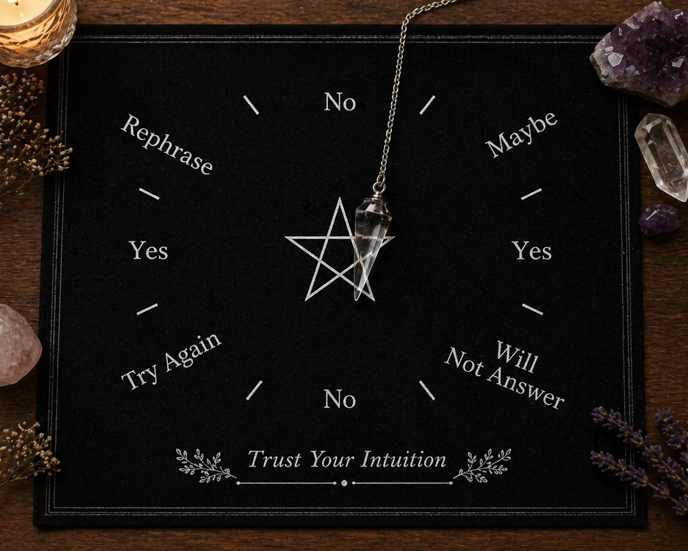 Pentacle Pendulum Mat in Black Velvet (11" x 7")