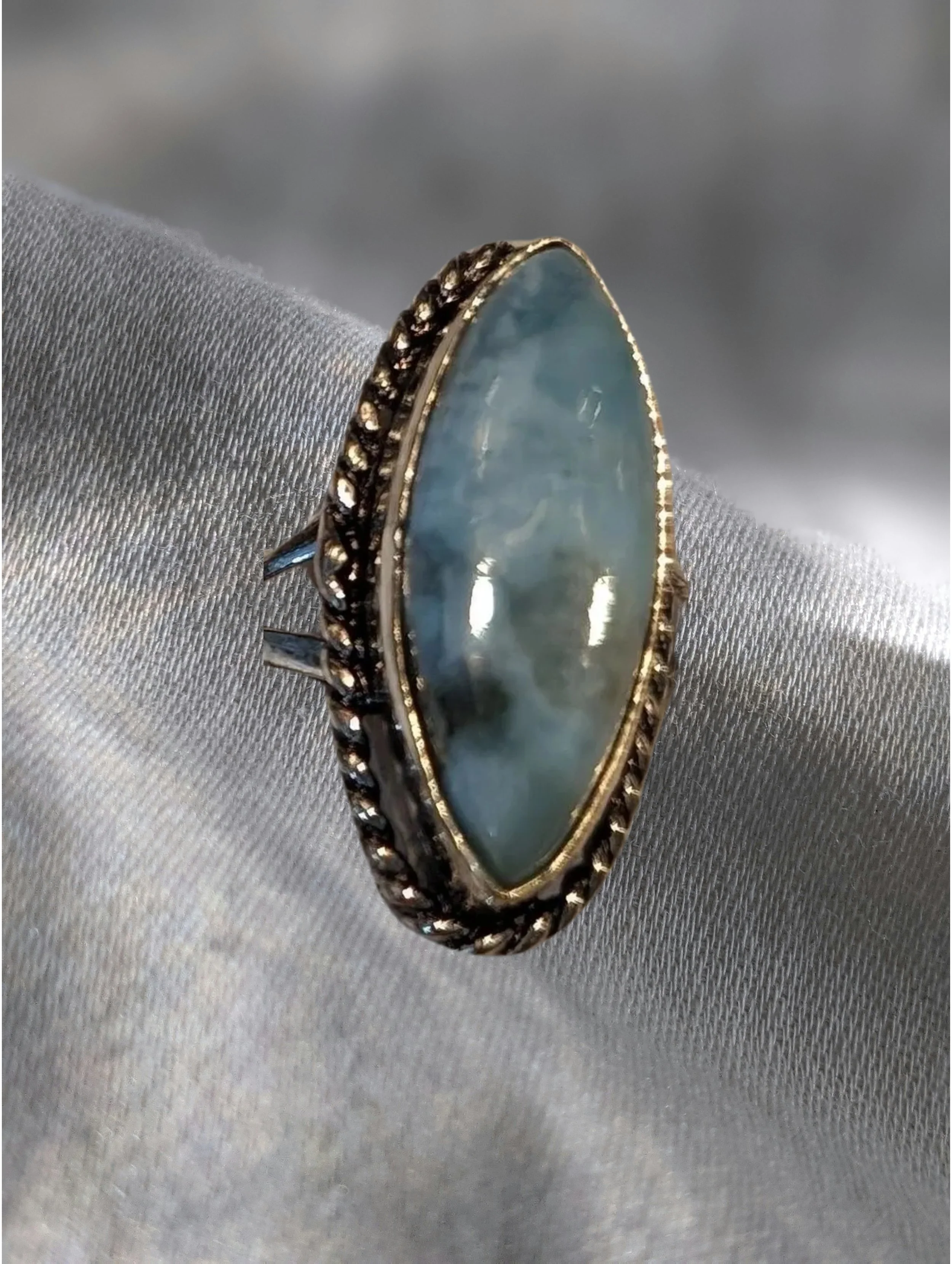 🌊💎 Marquise Larimar Sterling Silver Ring — Size 7.5 💎🌊  Calm • Emotional Healing • Inner Renewal