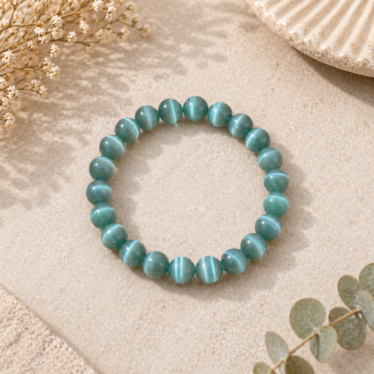 Green Cat’s Eye Stretch Bracelet – Protection, Focus & Calm Energy