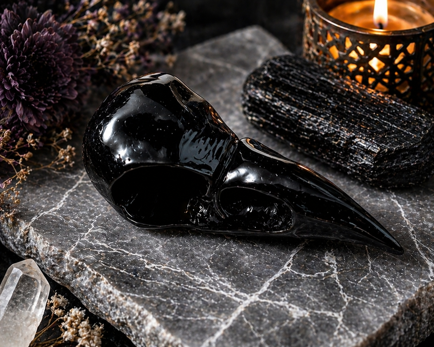 OBSIDIAN CROW SKULL — 4”