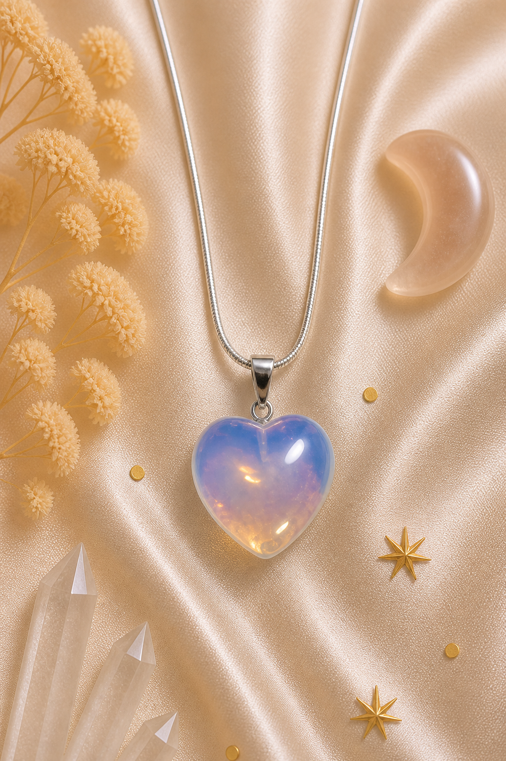 Opalite Heart Pendant – Confidence • Harmony • Prosperity