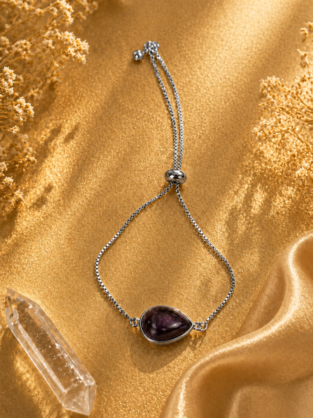 Amethyst Oval Slider Bracelet – Sterling Silver