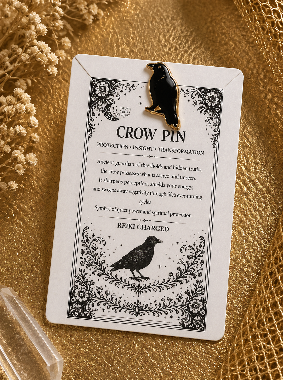 🖤 Crow Pin – Protection • Insight • Transformation