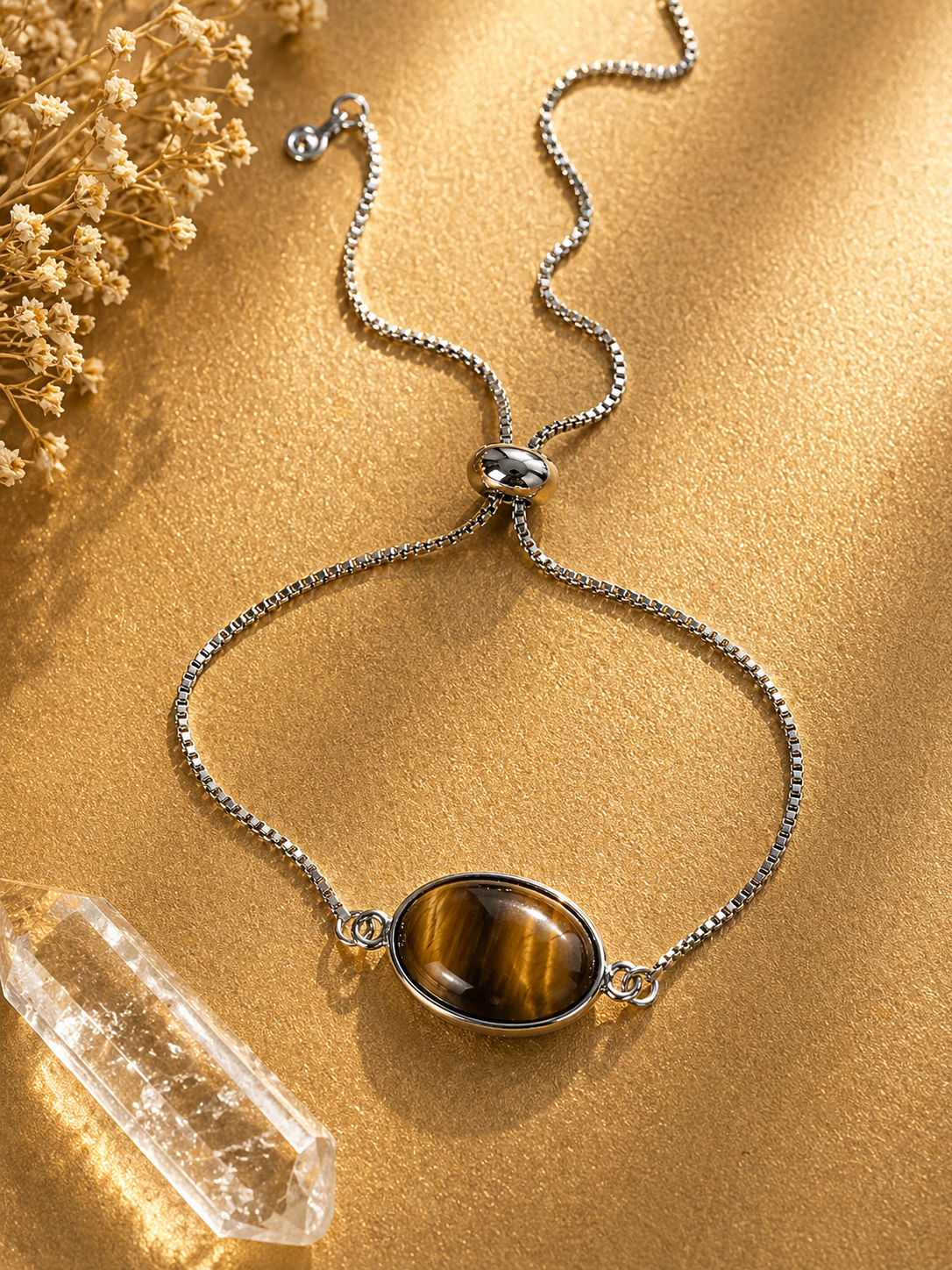 Tiger's Eye Slider Bracelet- Sterling Silver