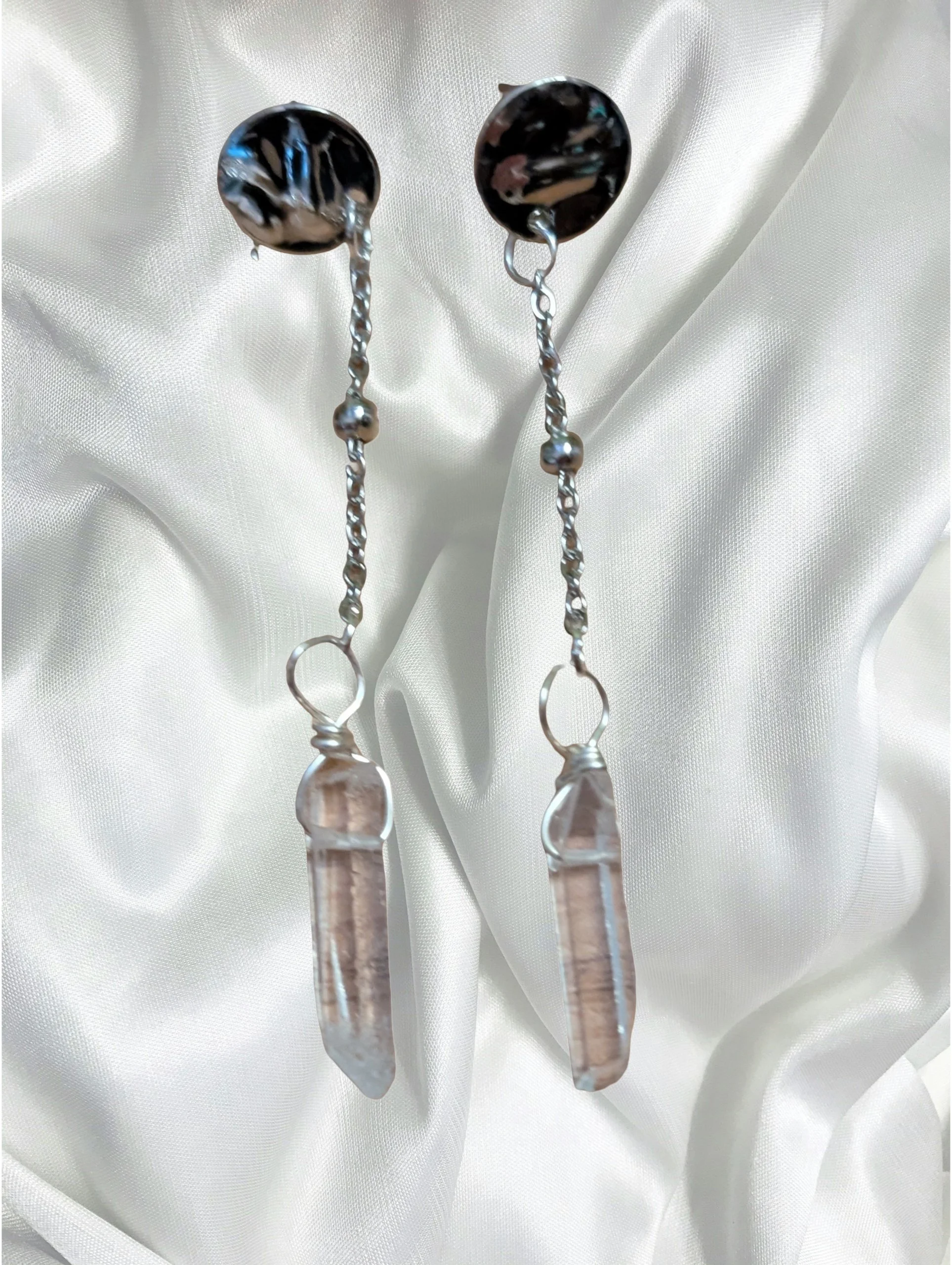 Clear Quartz Point Drop Earrings | Stainless Steel