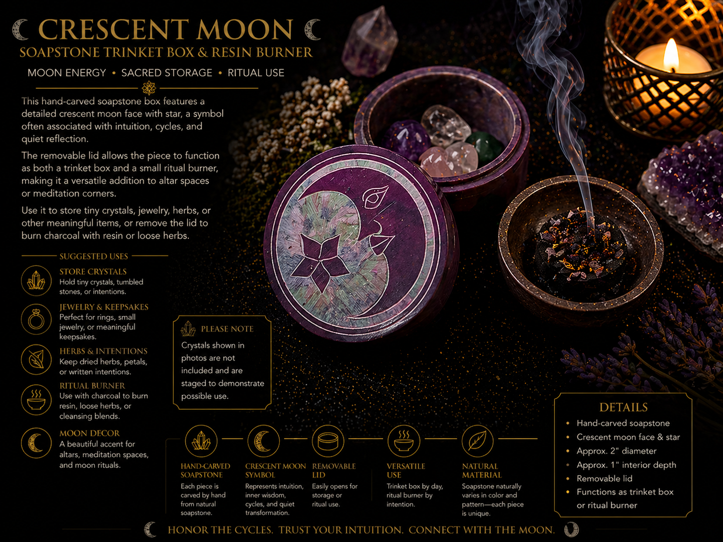 Crescent Moon Soapstone Trinket Box & Resin Burner