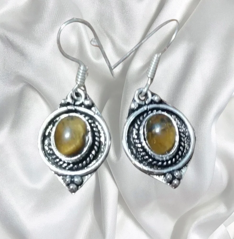 Tiger’s Eye Rope Talisman Silver Earrings 🐅✨