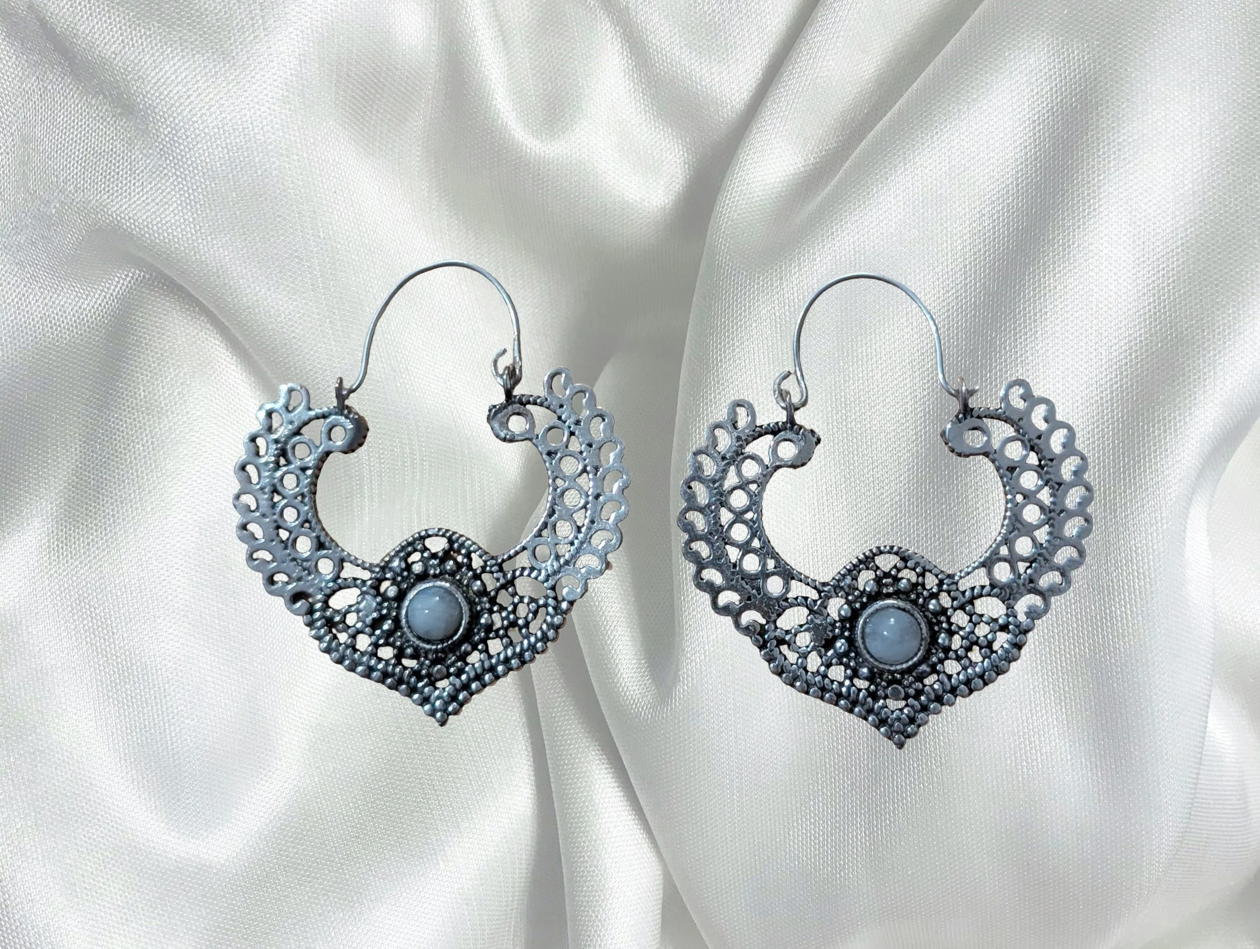 Bali Sterling Moonstone Crescent Earrings