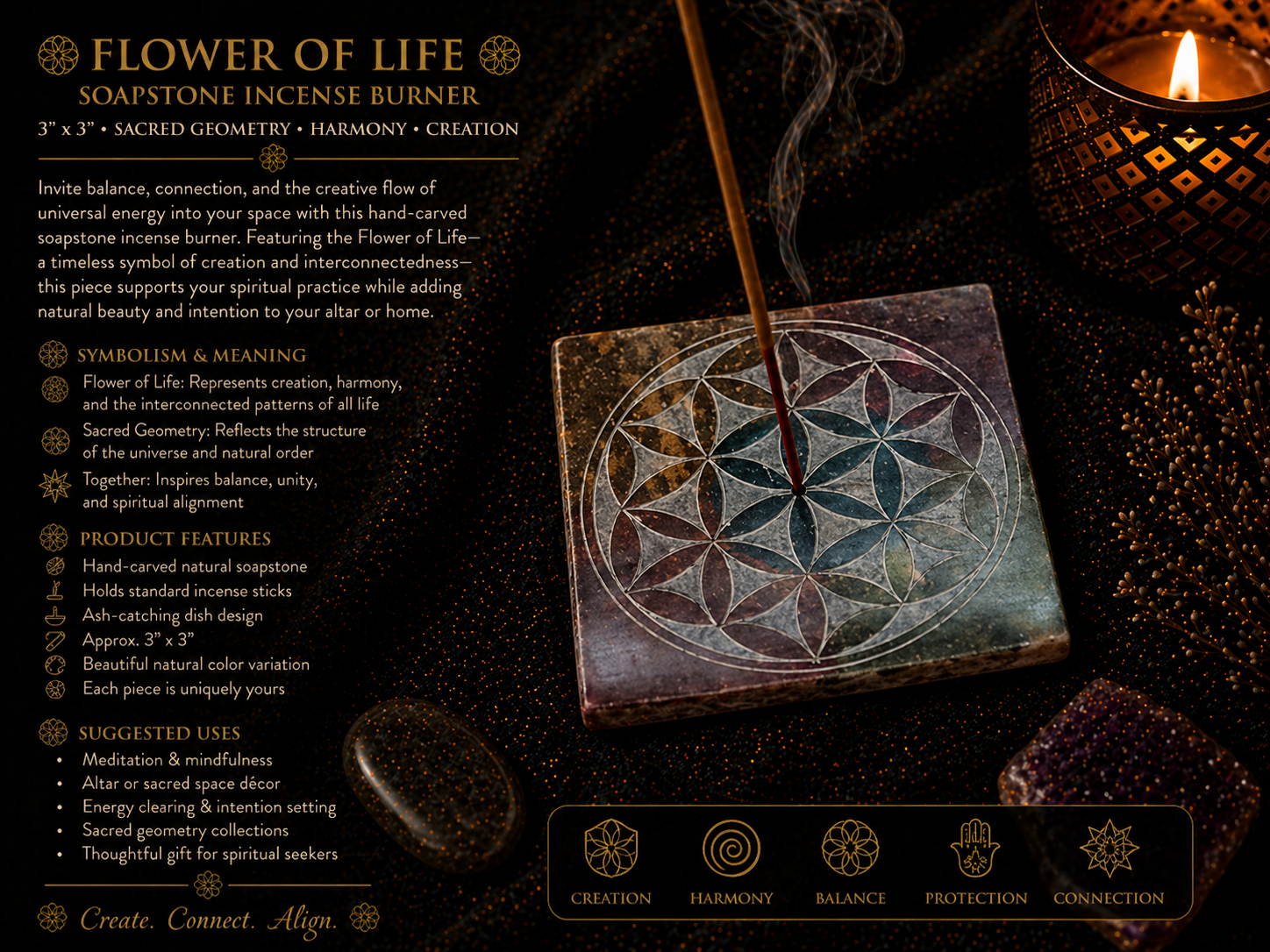 Flower of Life Soapstone Incense Burner