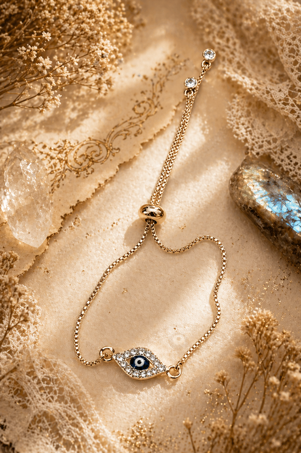 Evil Eye Slider Bracelet – Protection Talisman (Gold Over Sterling)