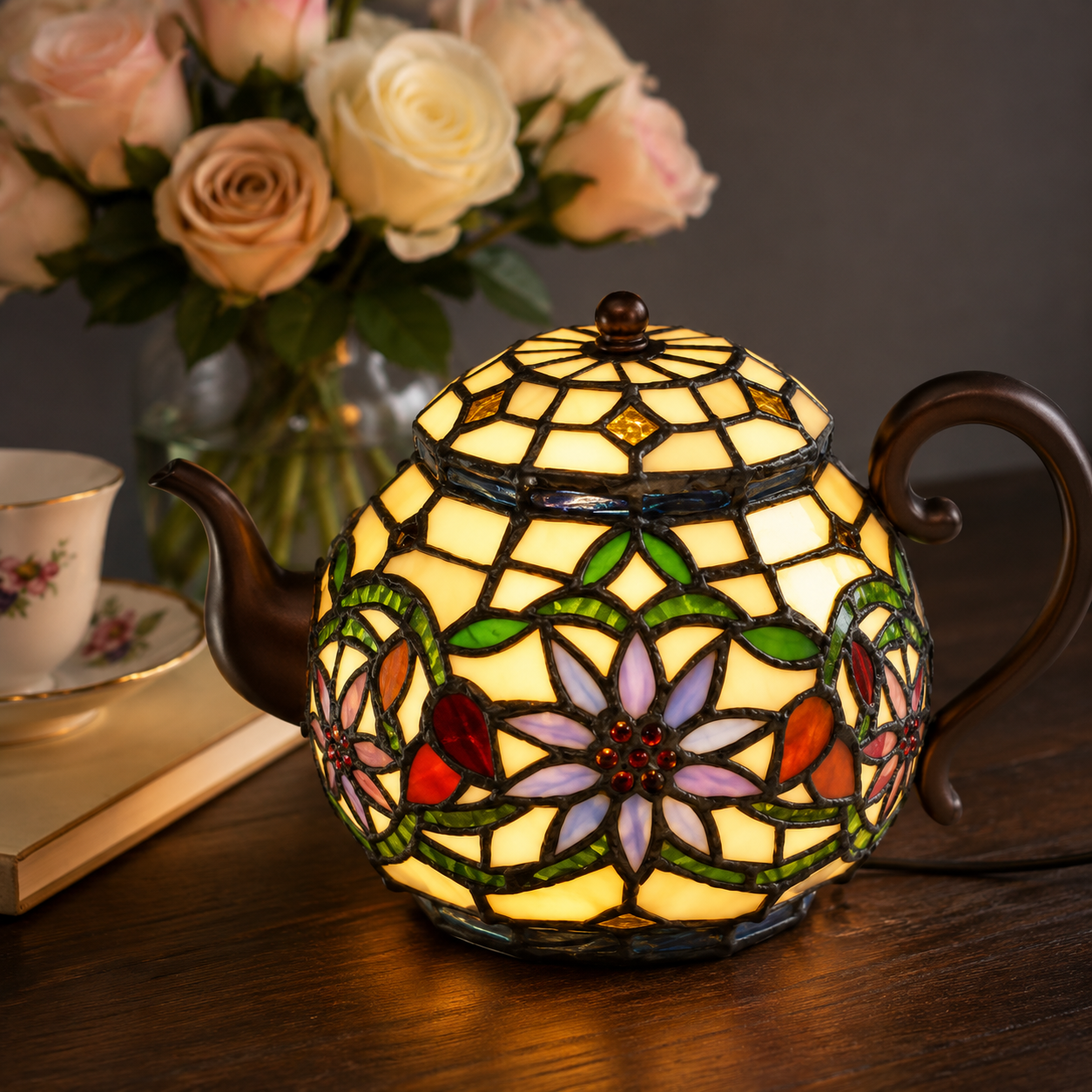 Harleigh Stained Glass Teapot Accent Lamp