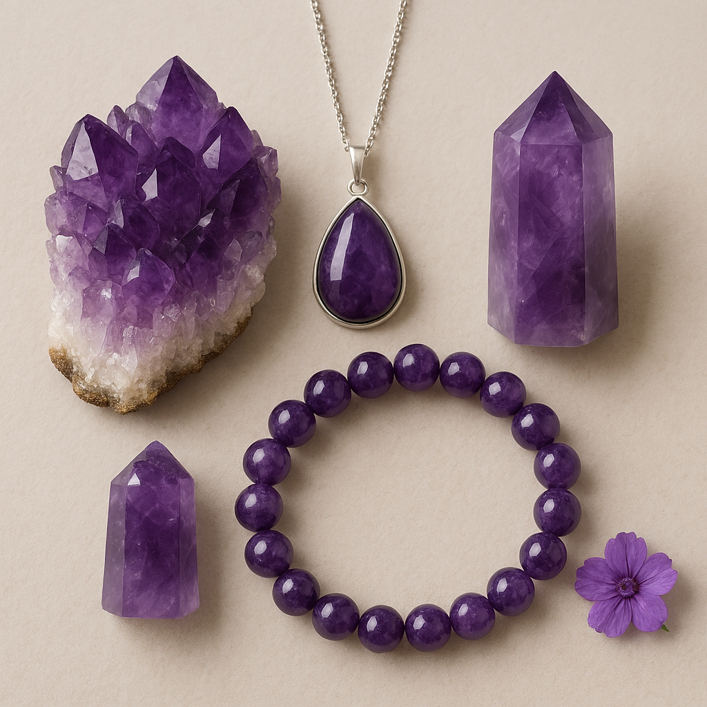 Amethyst
Calm • Intuition • Spiritual Clarity -
Crystals, pendants, carvings & jewelry