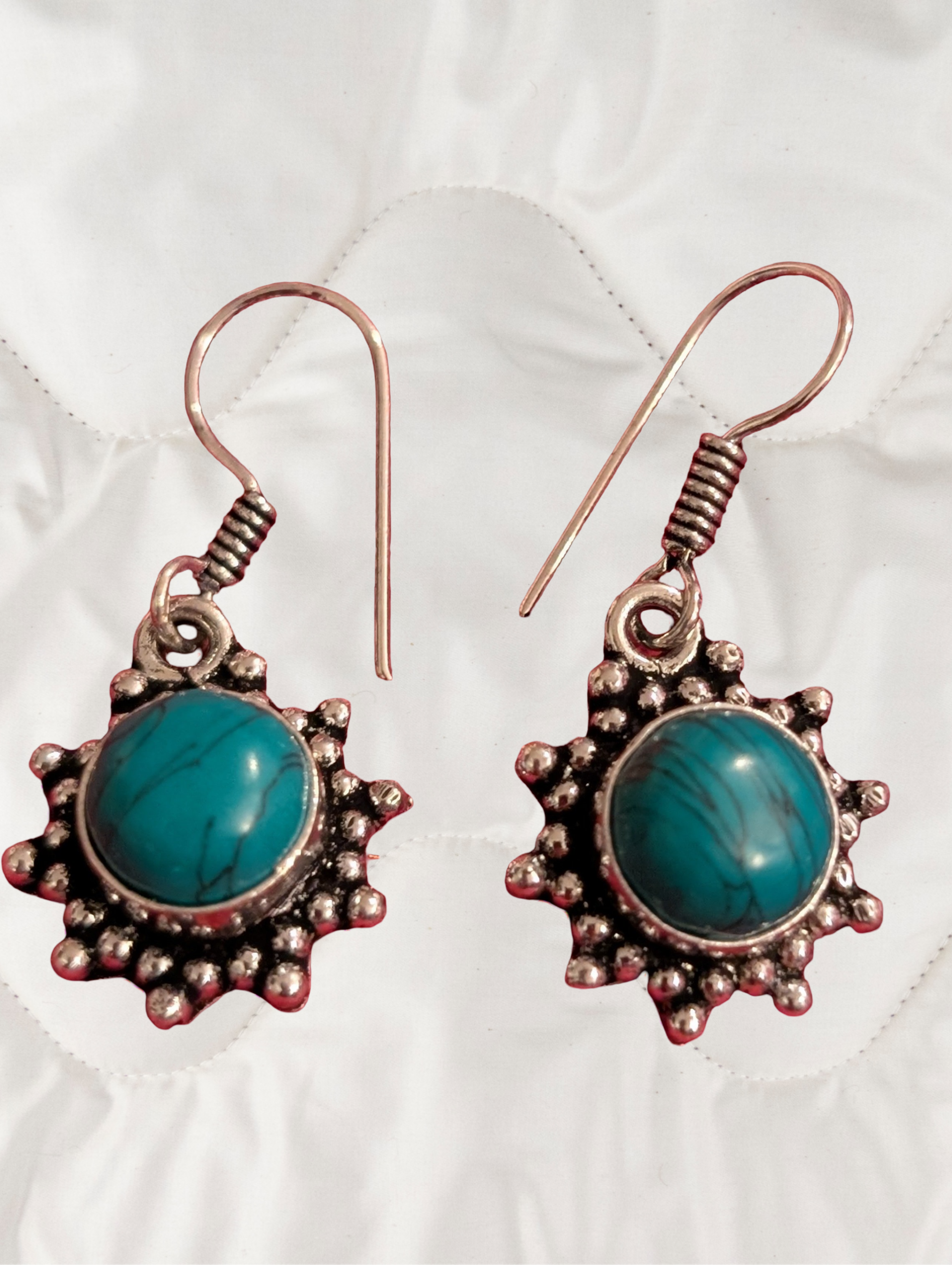 Turquoise Sunburst Silver Earrings ☀️💎