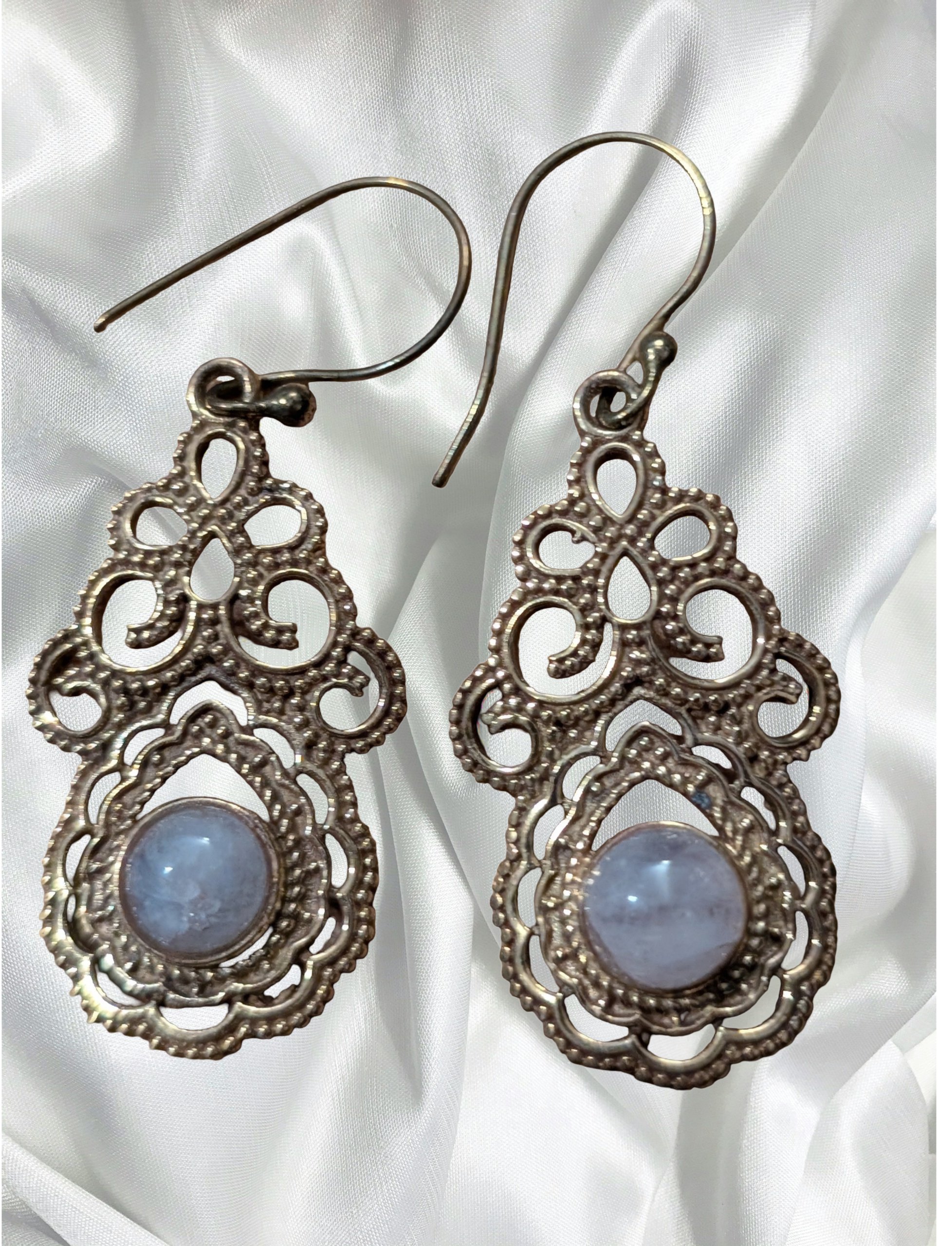 Rainbow Moonstone Ornate Filigree Earrings – Brass