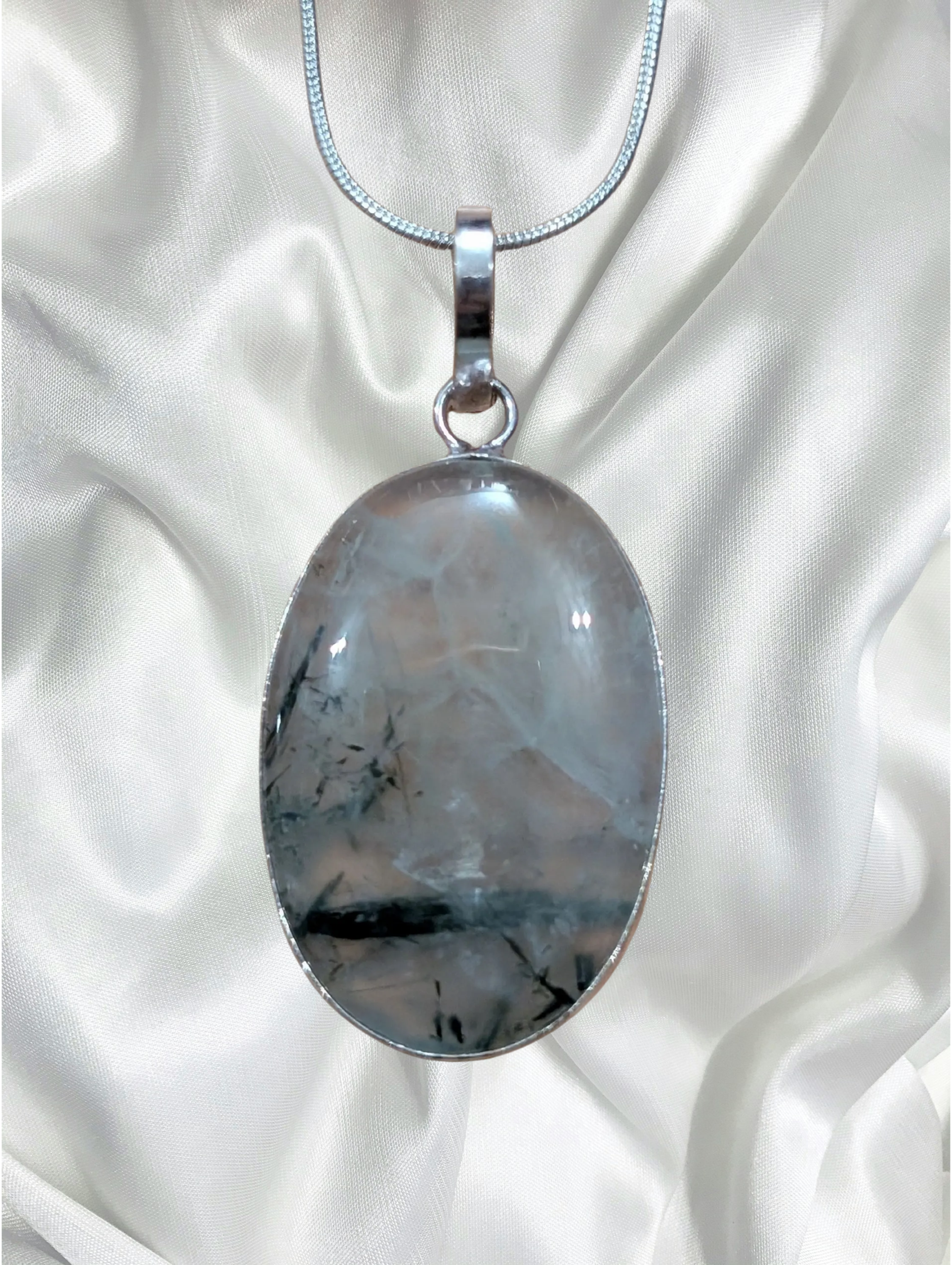 Prehnite Oval Pendant – Sterling Silver (Chain Included)