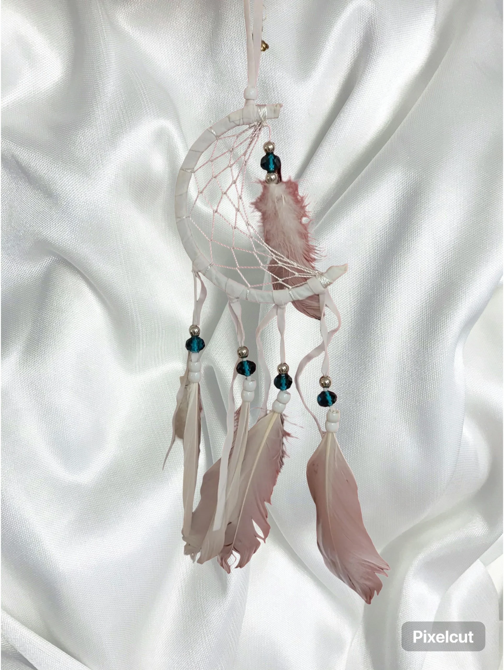🌙 White Moon Dreamcatcher • Soft Protection Charm (3”)