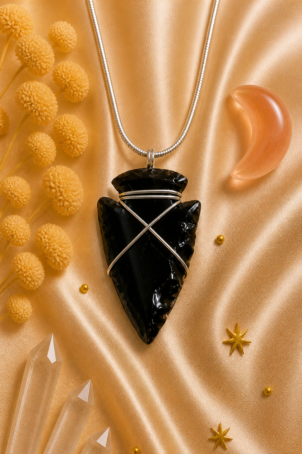 Obsidian Wire-Wrapped Arrowhead Pendant Necklace - Protection • Courage • Emotional Clarity