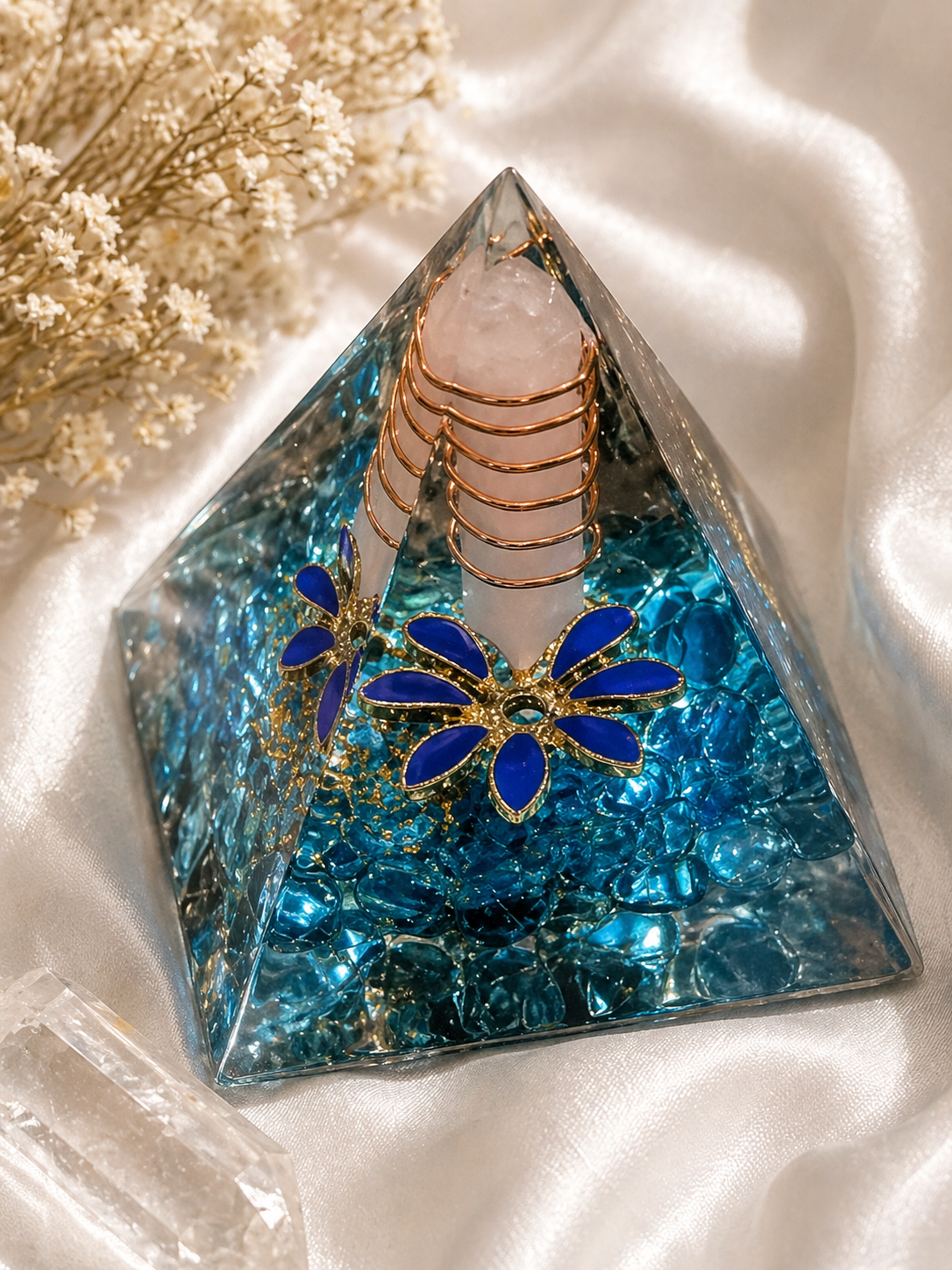 💎 Rose Quartz Double-Terminated Orgonite Pyramid – 2”