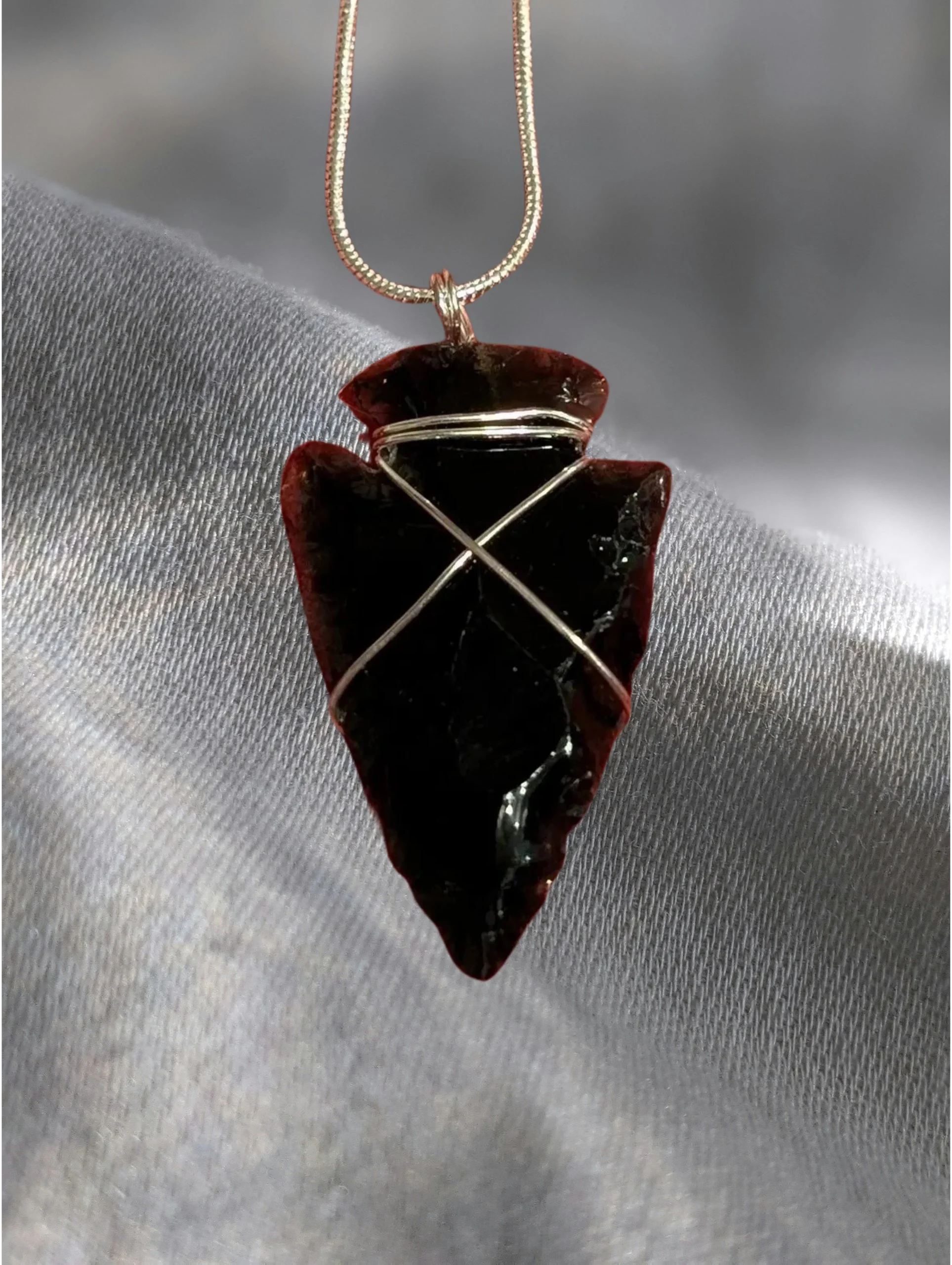 🌑 Obsidian Wire-Wrapped Arrowhead Pendant Necklace  ✨ Protection • Courage • Emotional Clarity