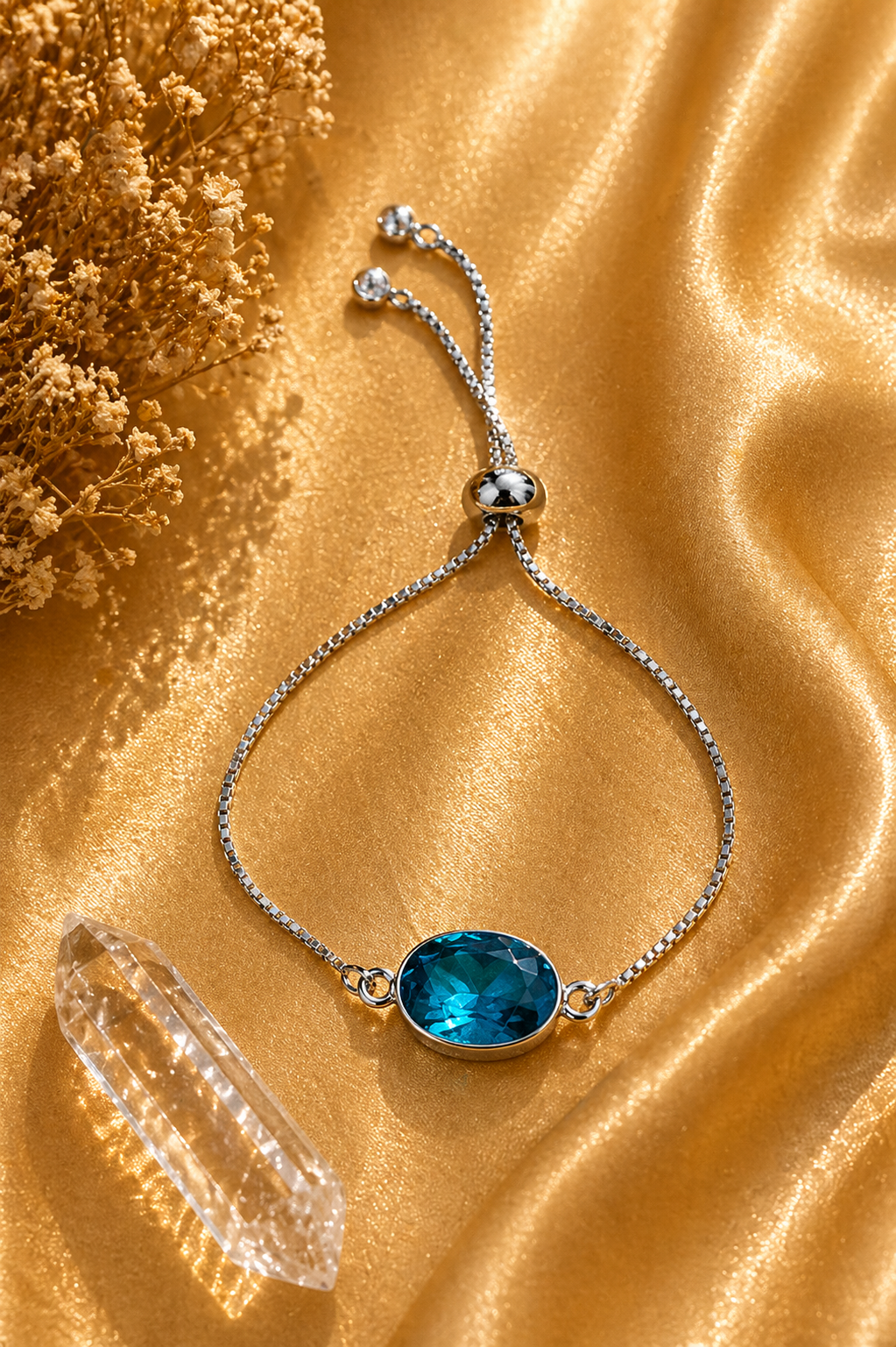 London Blue Quartz Oval Slider Bracelet – Sterling Silver