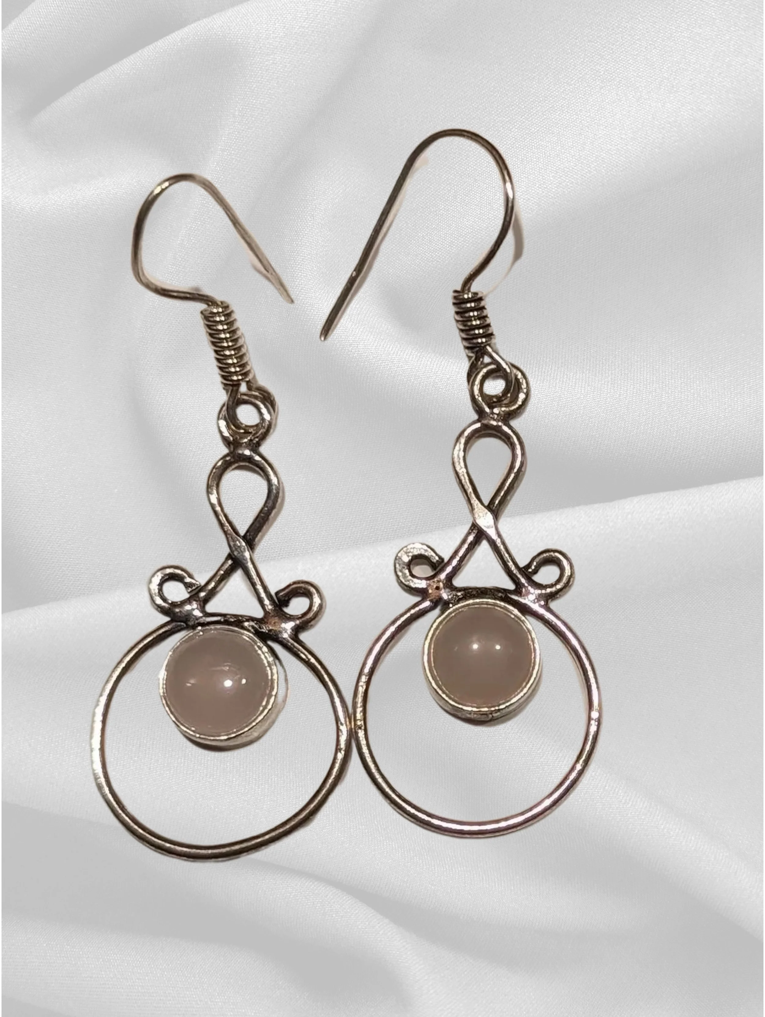 Rose Quartz Circle Silver Earrings