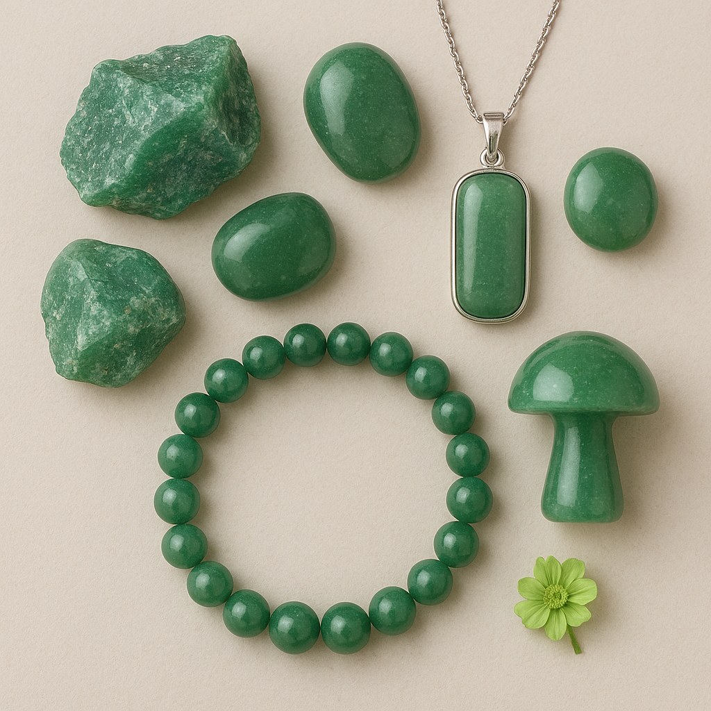 Green Aventurine
Opportunity • Prosperity • Growth – Pendants, bracelets, carvings & crystals