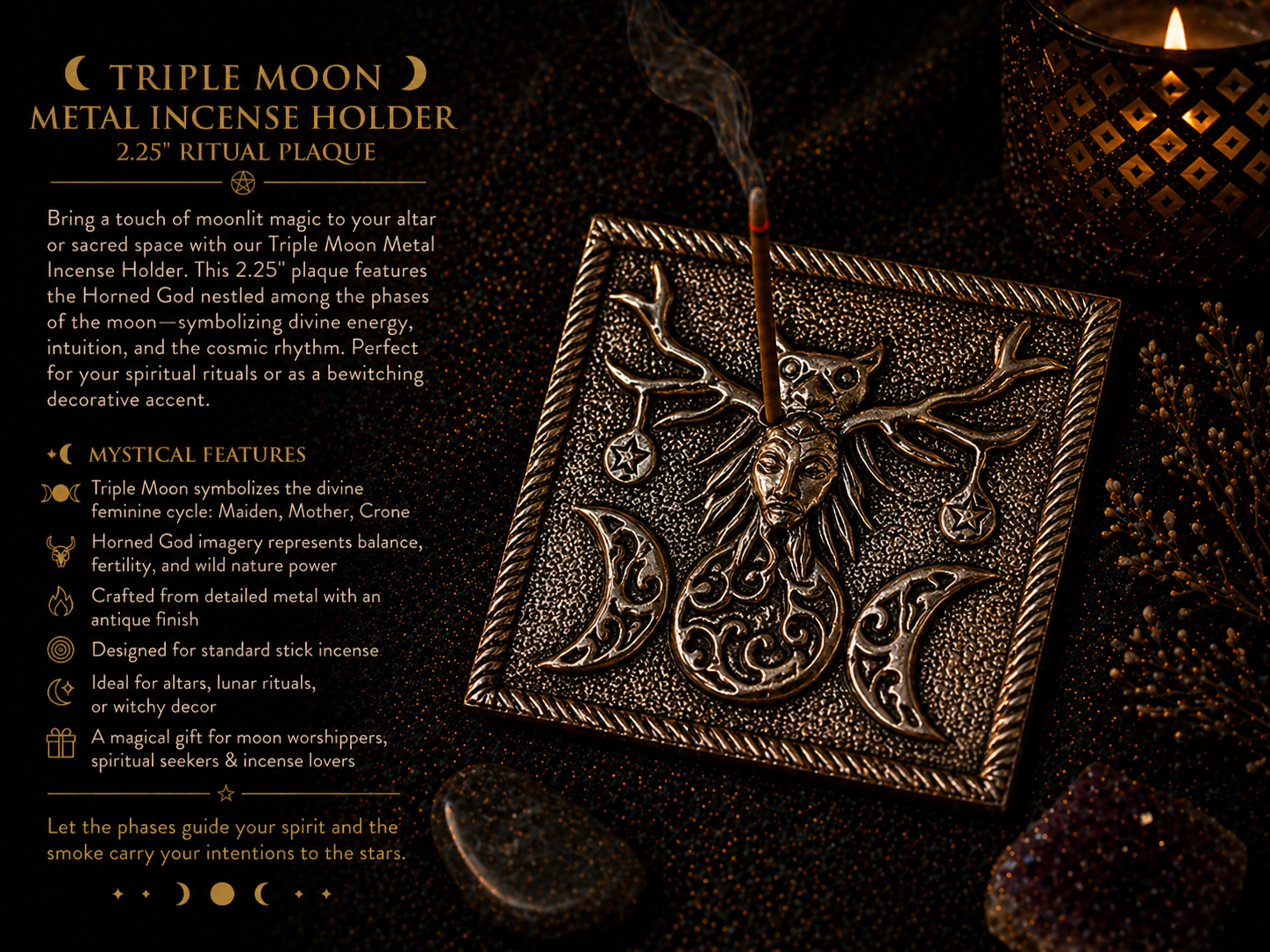 Triple Moon Metal Incense Holder 2.25" – Goddess Ritual Plaque