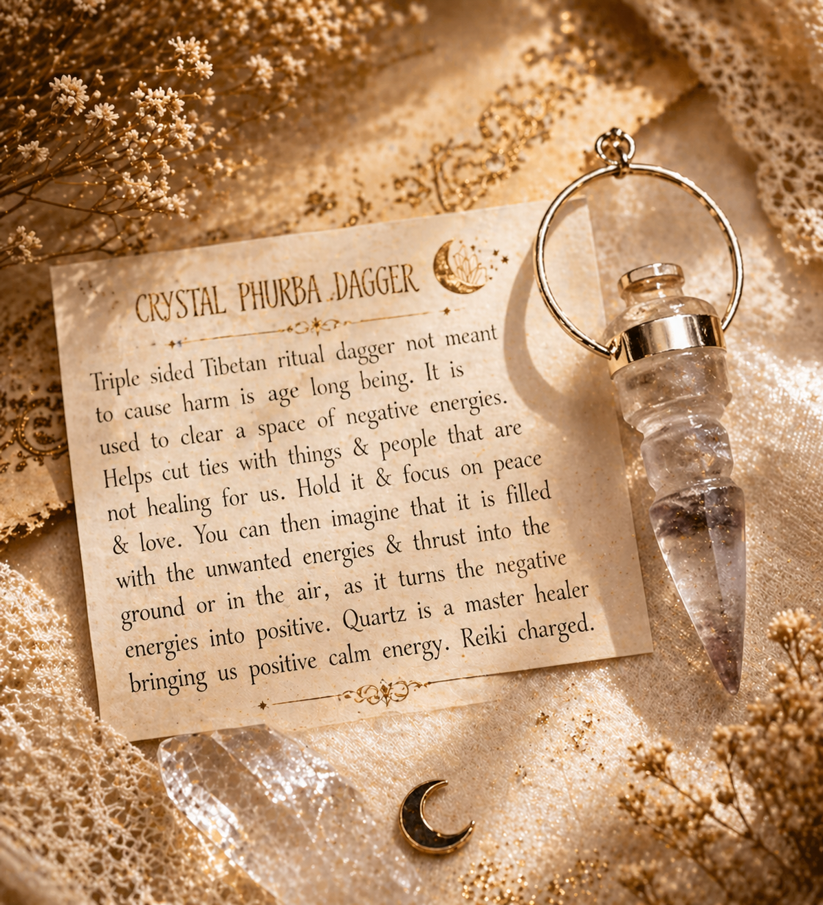 Clear Quartz Phurba Dagger Pendant – Energy Clearing & Intuition
