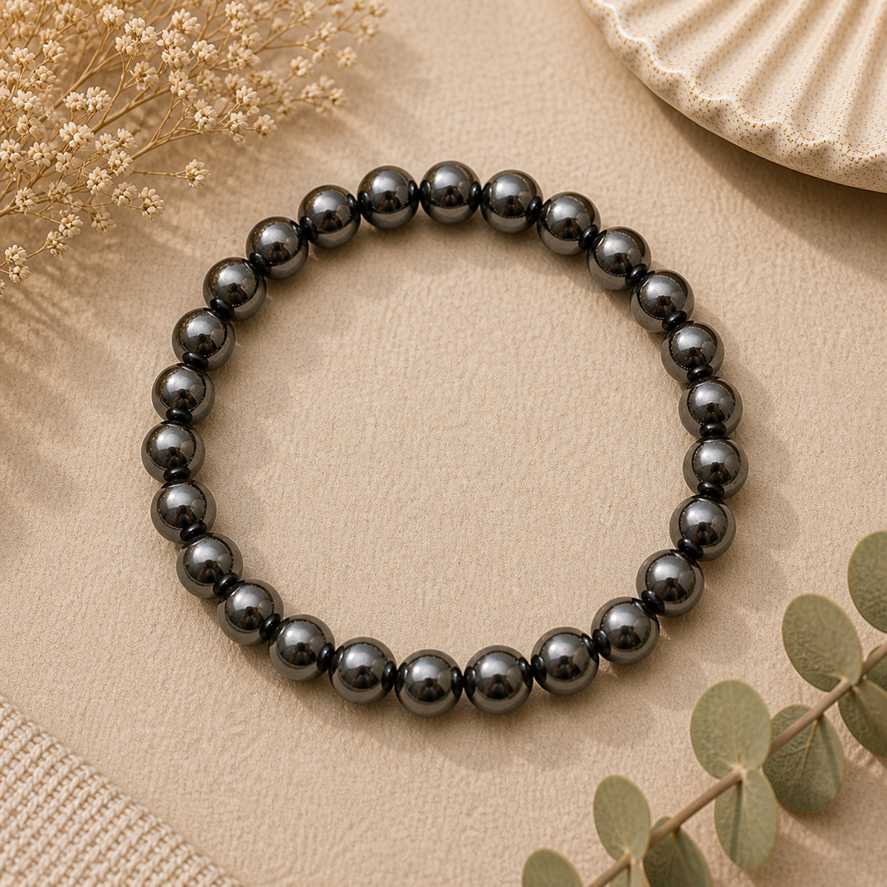 Hematite Stretch Bracelet – Grounding, Detox & Mental Focus